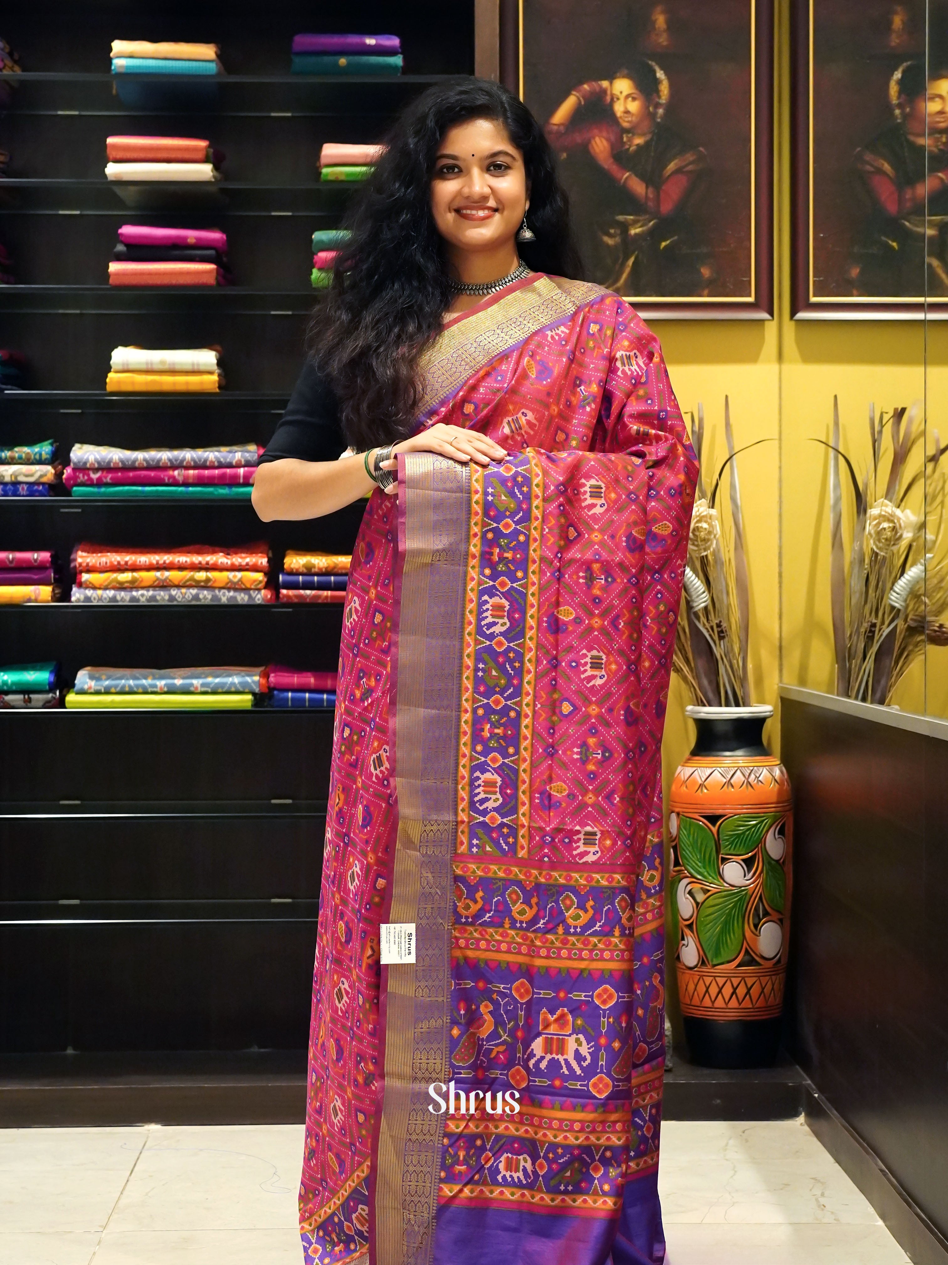 Pink & Purple - Semi Patola Saree - Shop on ShrusEternity.com