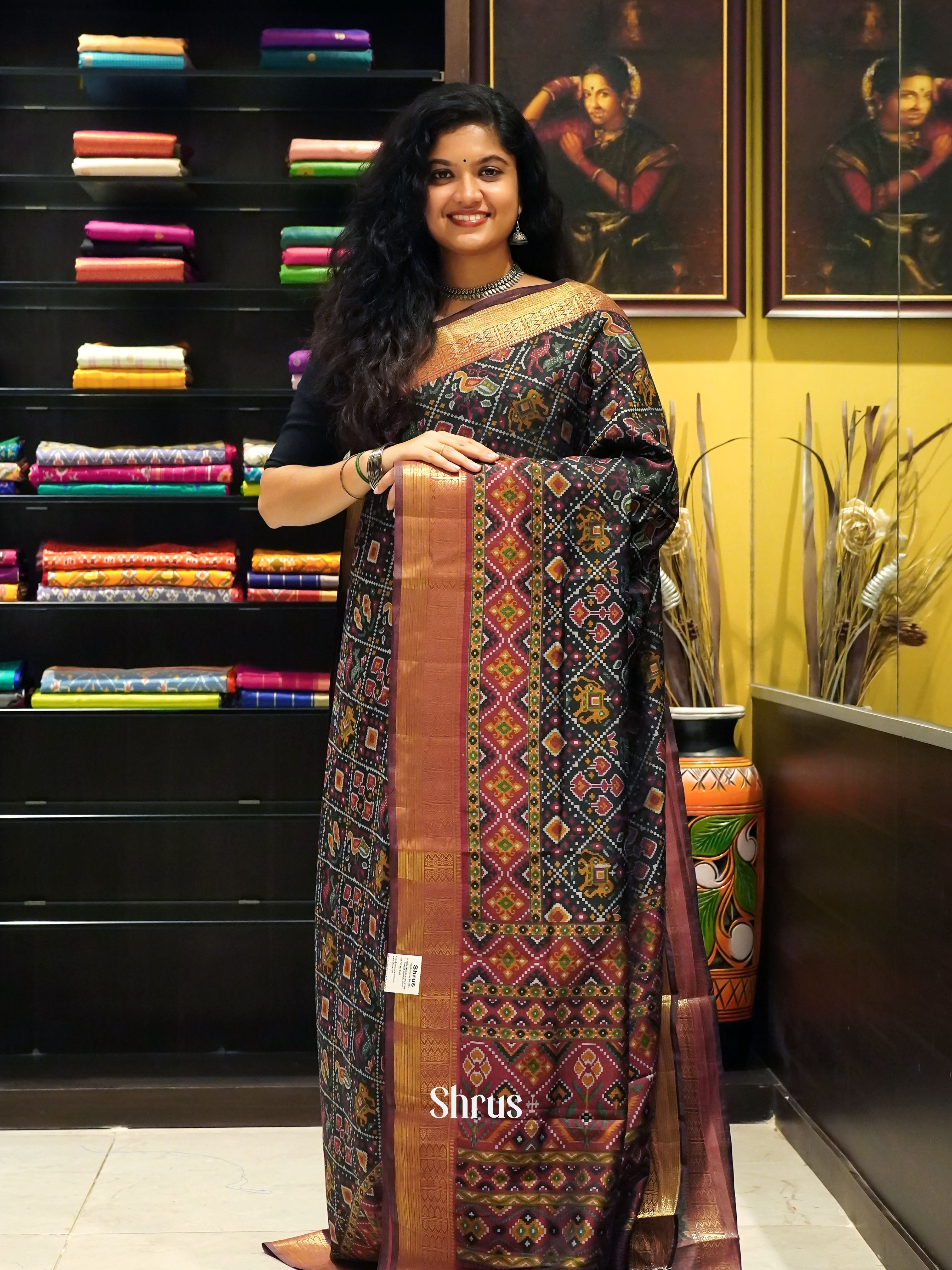 Black & Brown - Semi Patola Saree - Shop on ShrusEternity.com