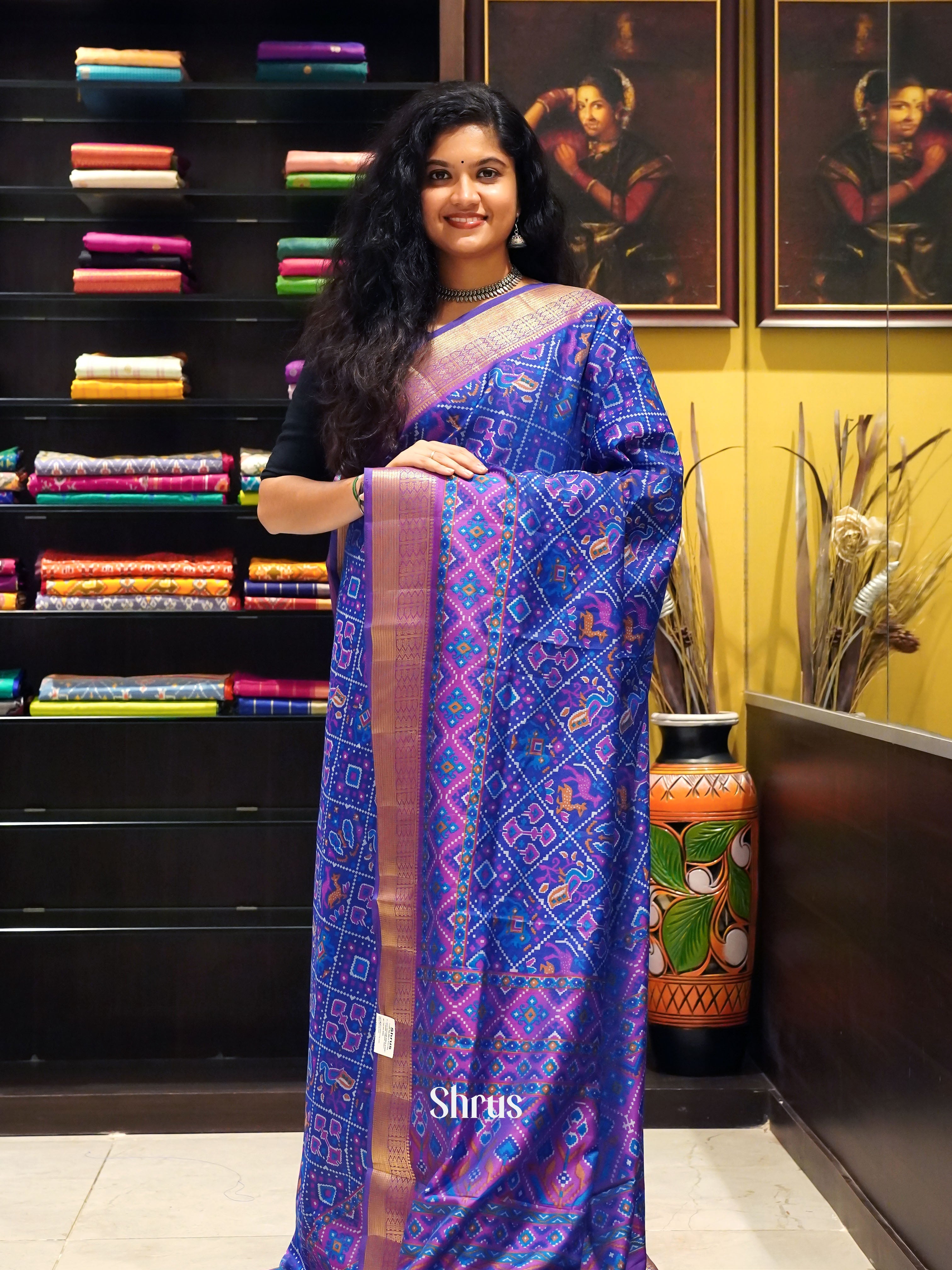 Blue & Purple - Semi Patola Saree - Shop on ShrusEternity.com
