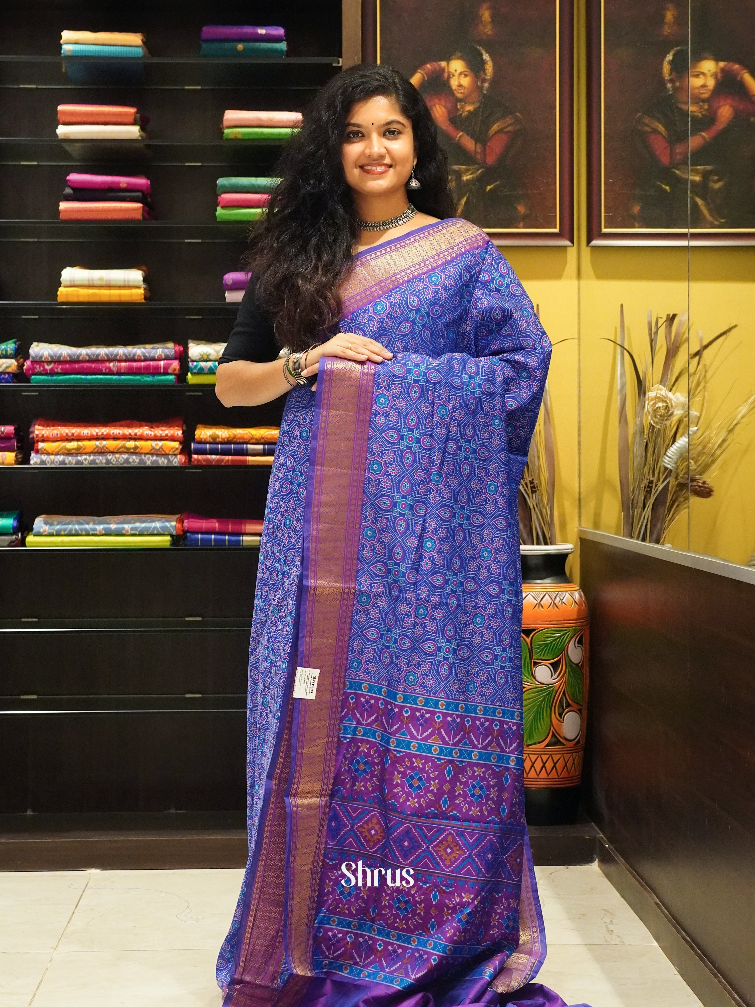 Blue & Purple - Semi Patola Saree - Shop on ShrusEternity.com