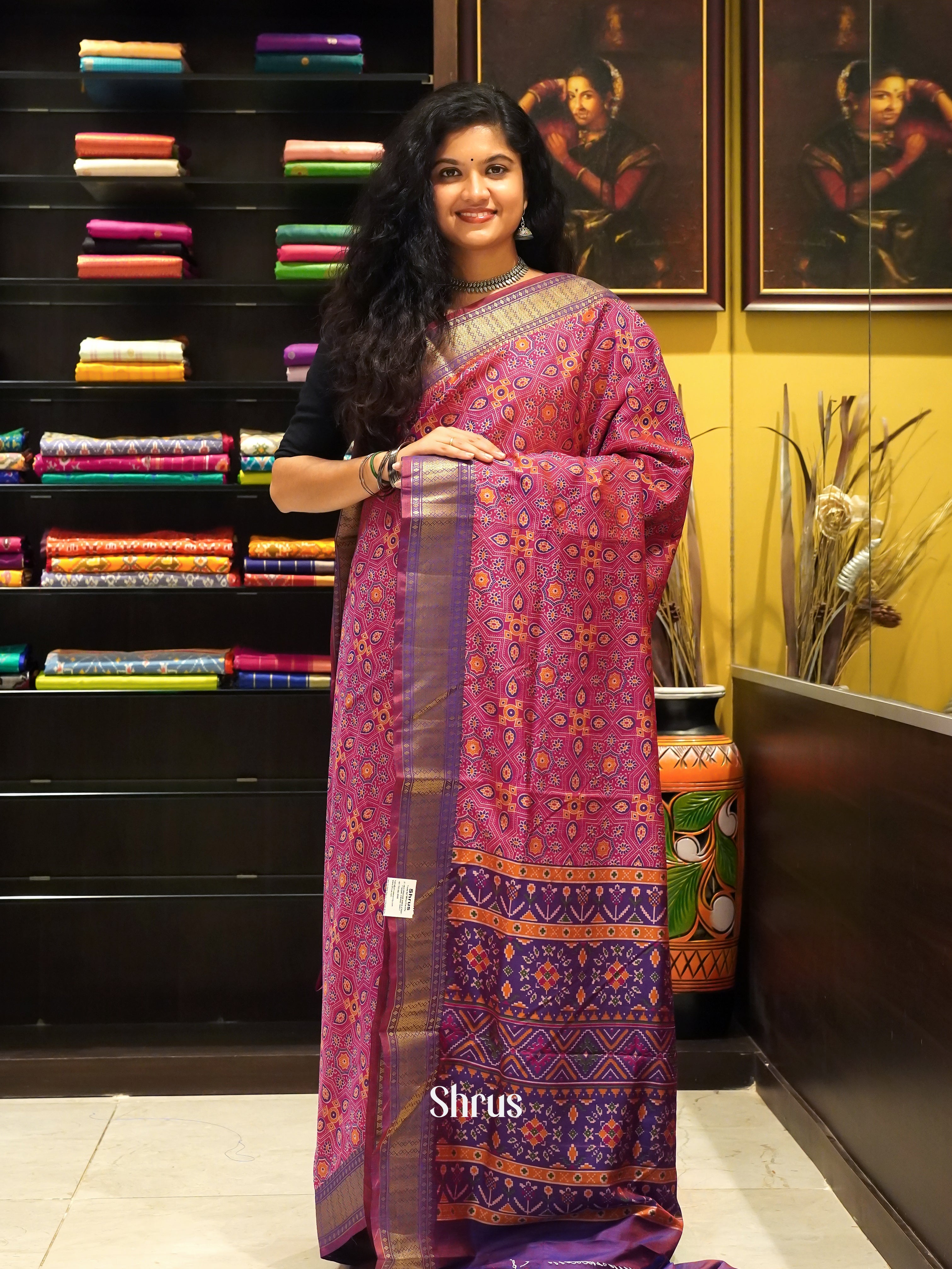 Pink & Purple - Semi Patola Saree - Shop on ShrusEternity.com