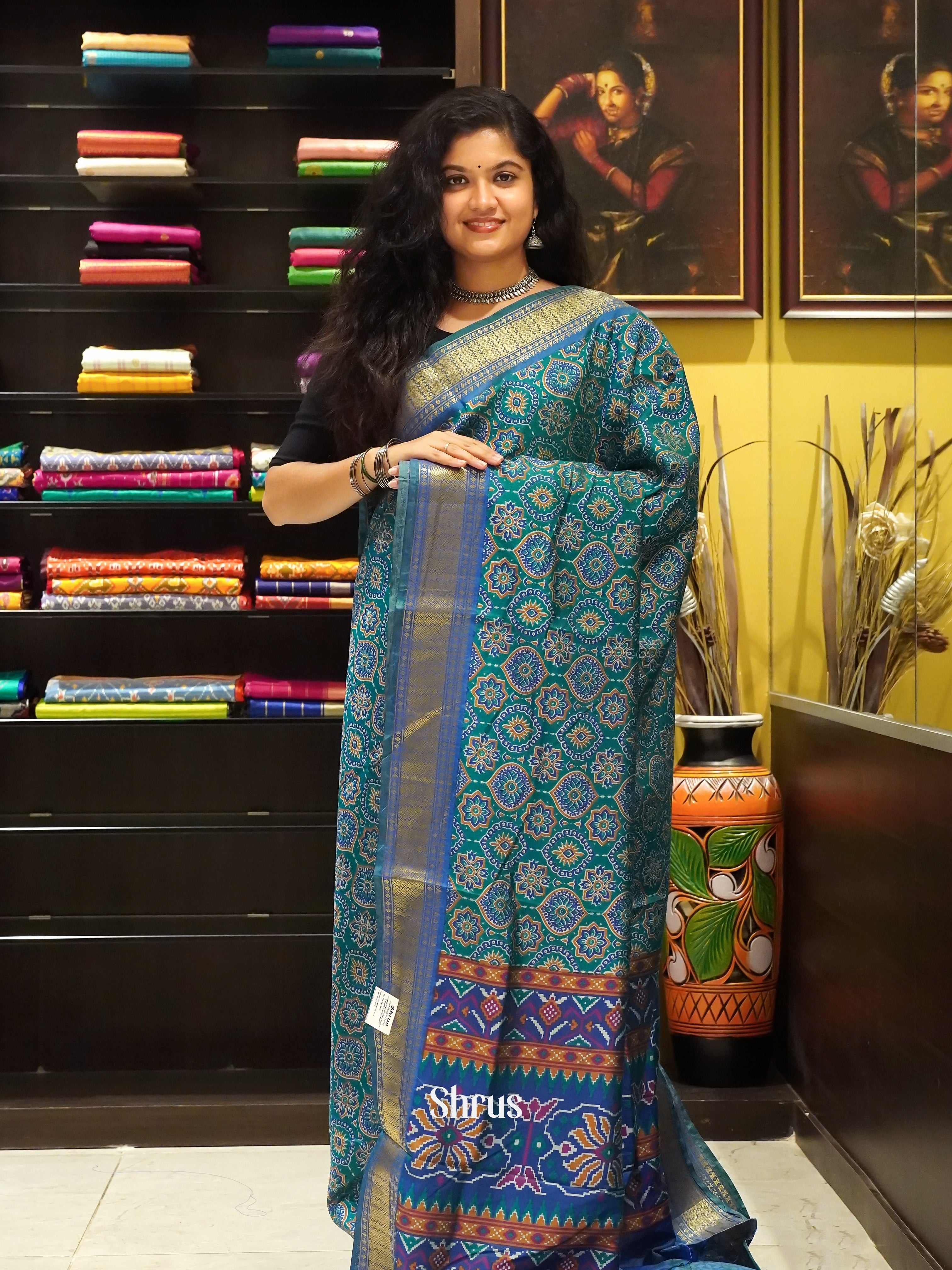 Green & Blue - Semi Patola Saree - Shop on ShrusEternity.com