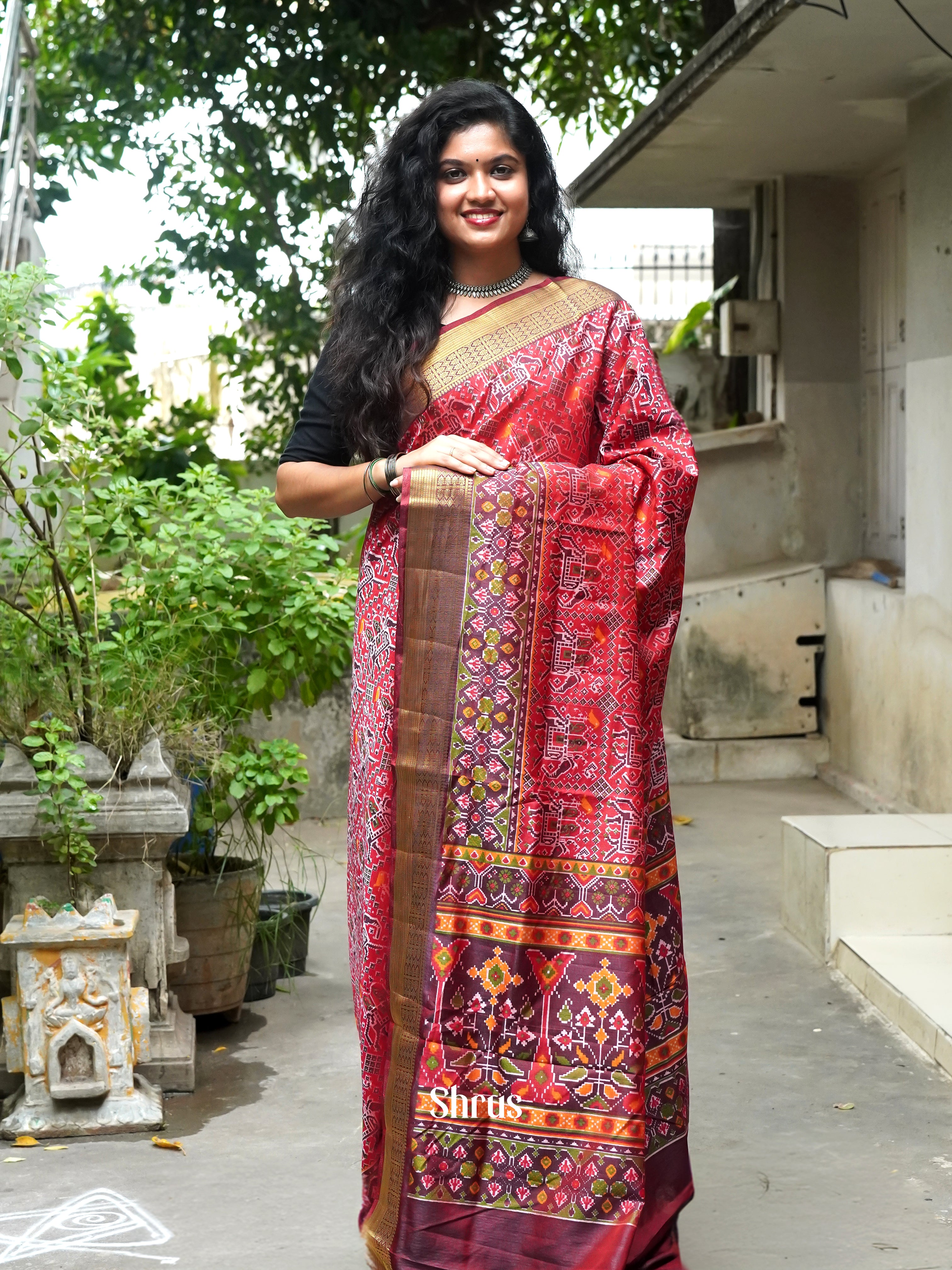 Red & Purple - Semi Patola Saree - Shop on ShrusEternity.com
