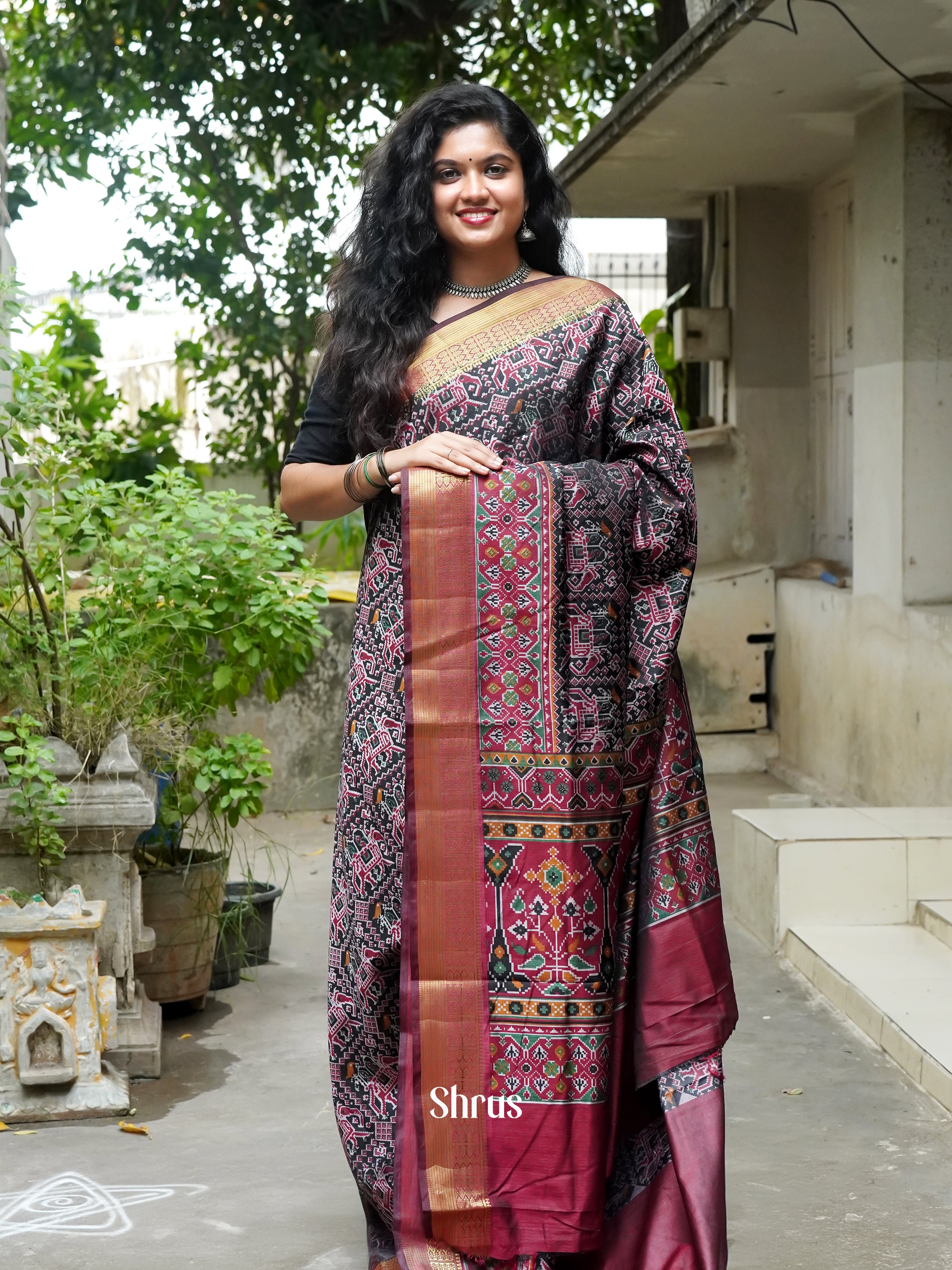 Black & Brown - Semi Patola Saree - Shop on ShrusEternity.com