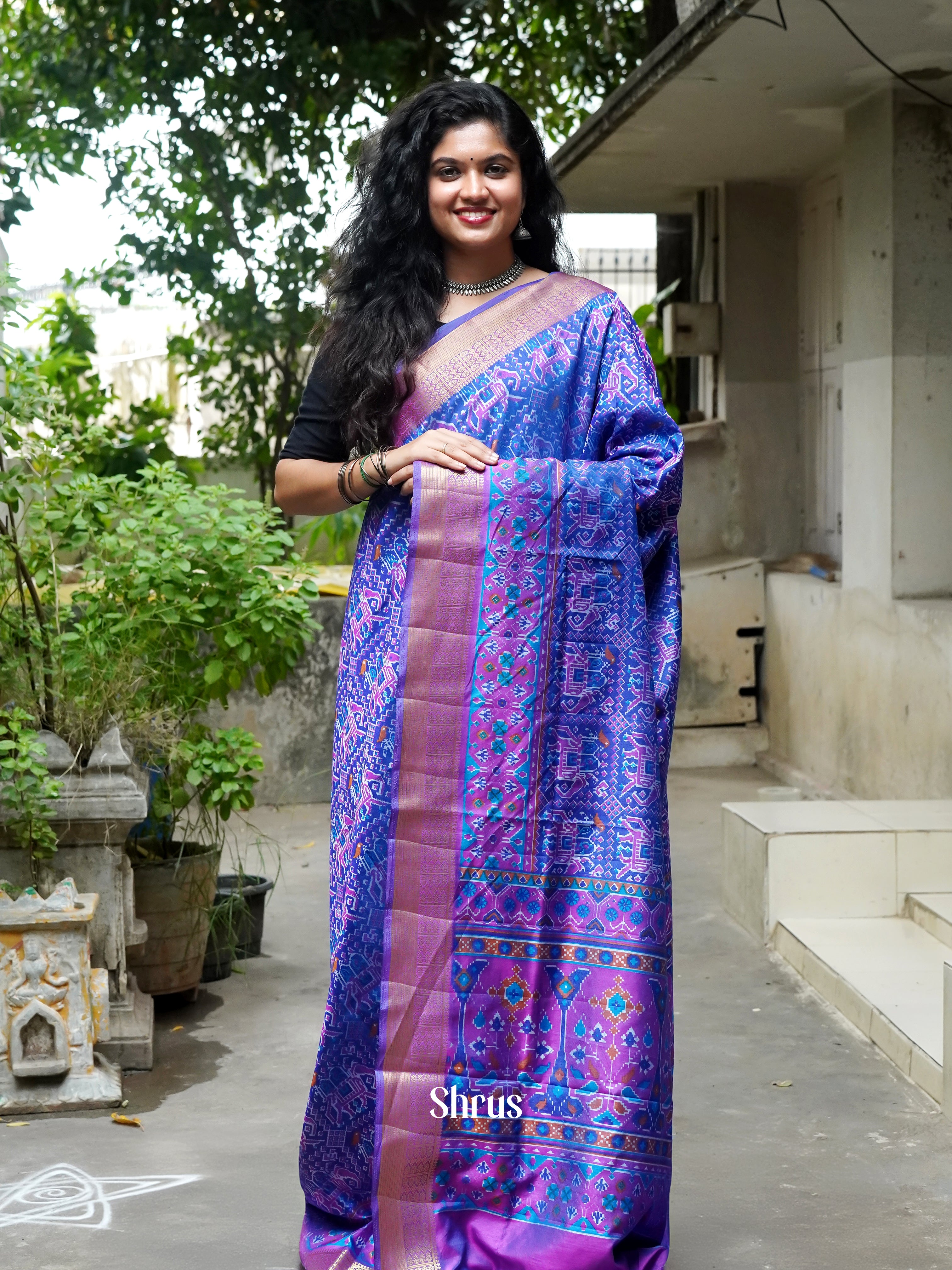 Blue & Purple - Semi Patola Saree - Shop on ShrusEternity.com