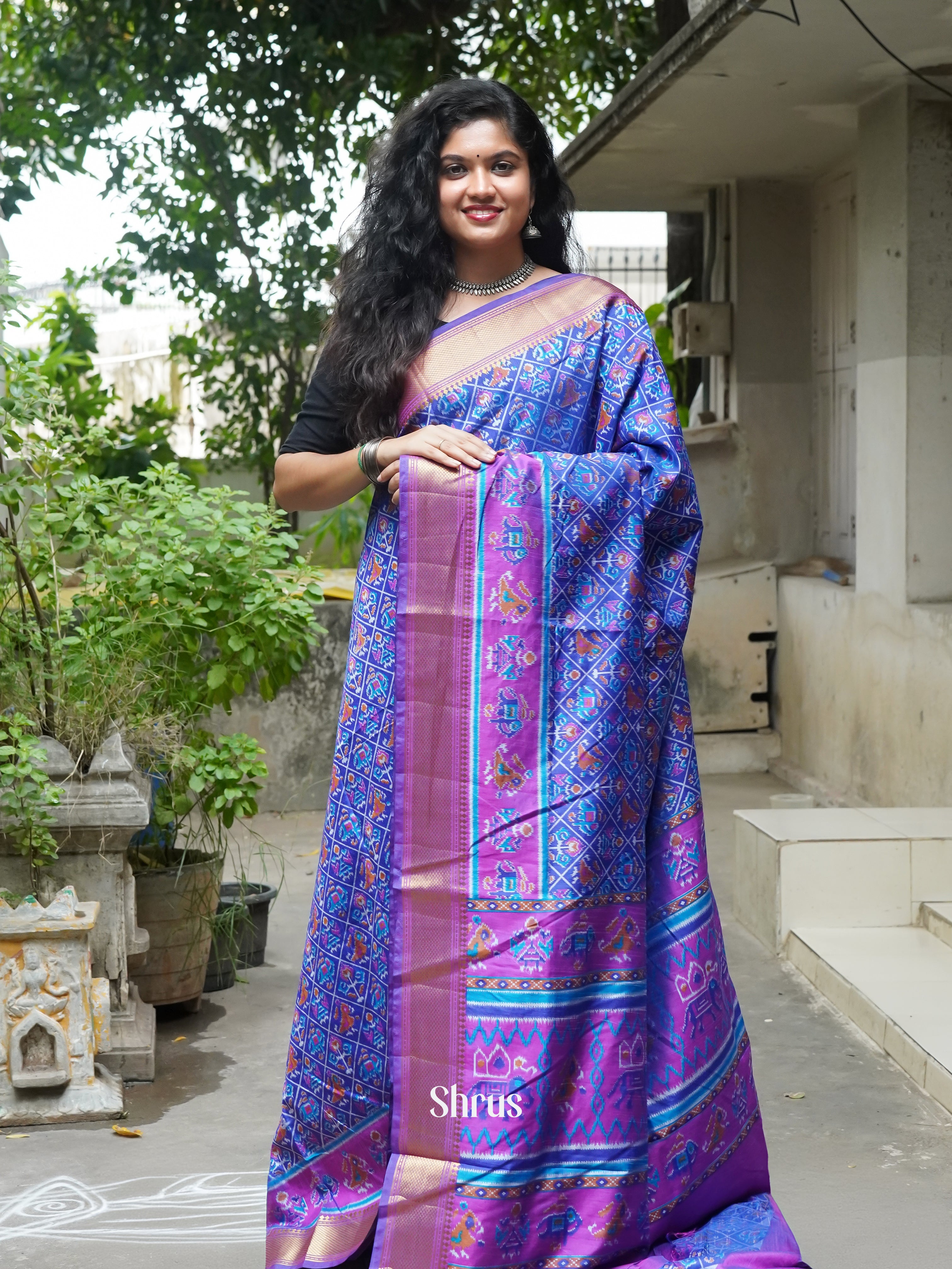 Purple & Pink - Semi Patola Saree - Shop on ShrusEternity.com
