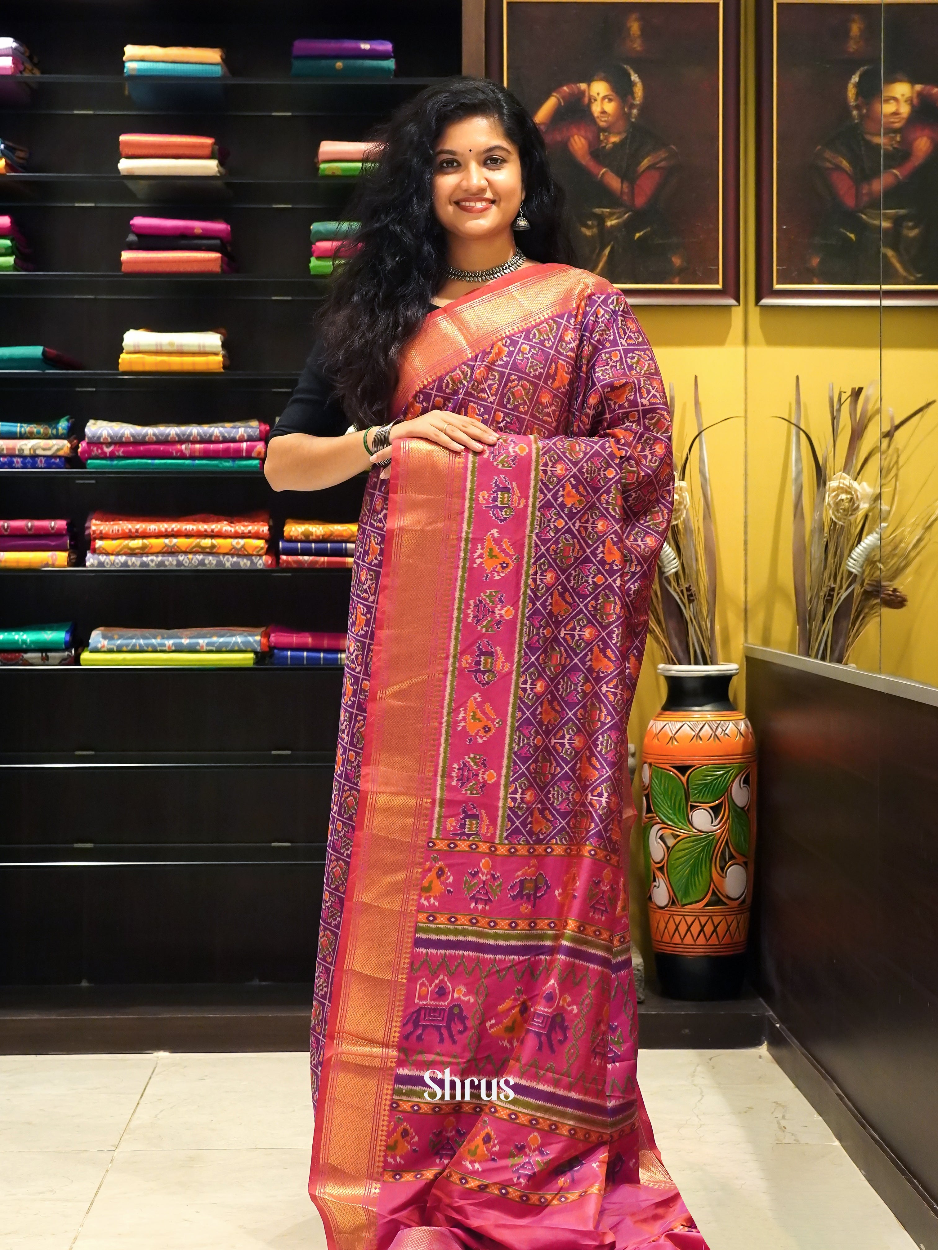 Purple & Pink - Semi Patola Saree - Shop on ShrusEternity.com