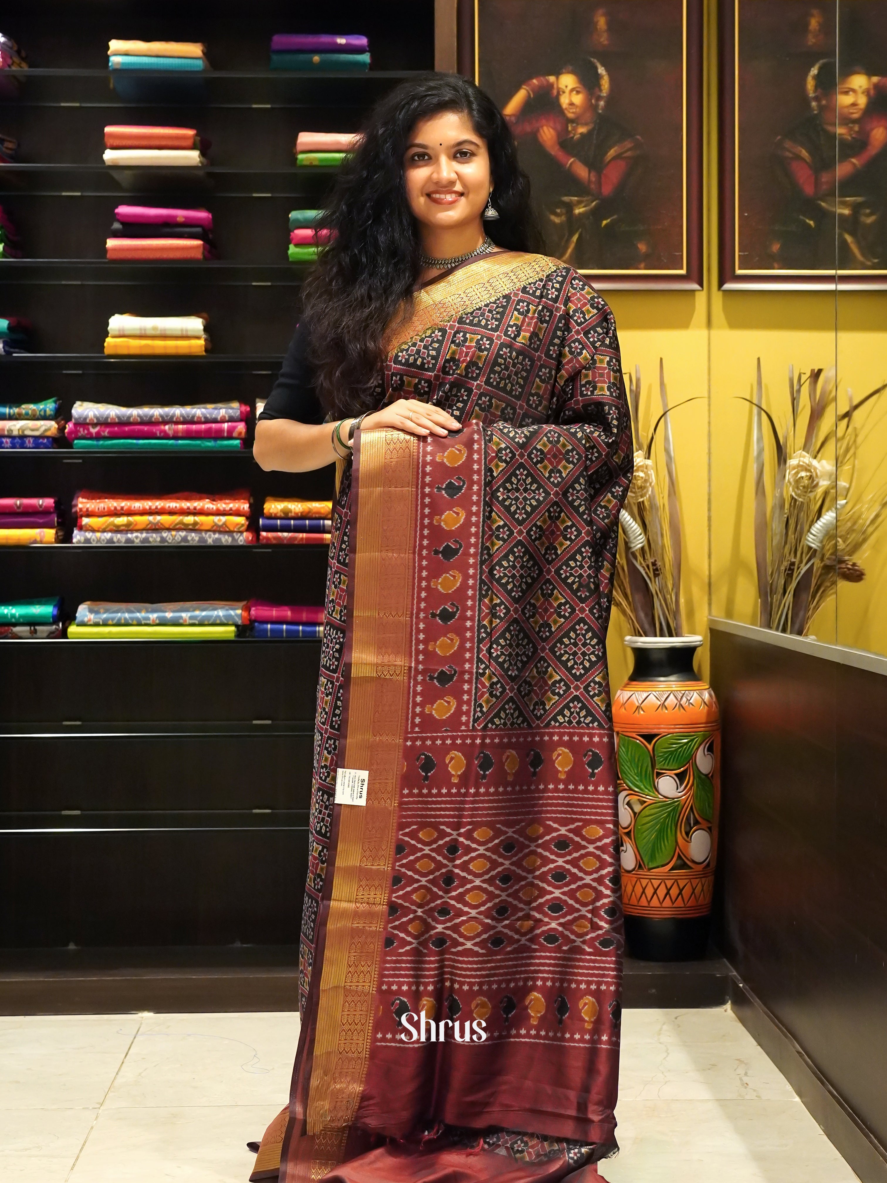 Black& Brown - Semi Patola Saree - Shop on ShrusEternity.com