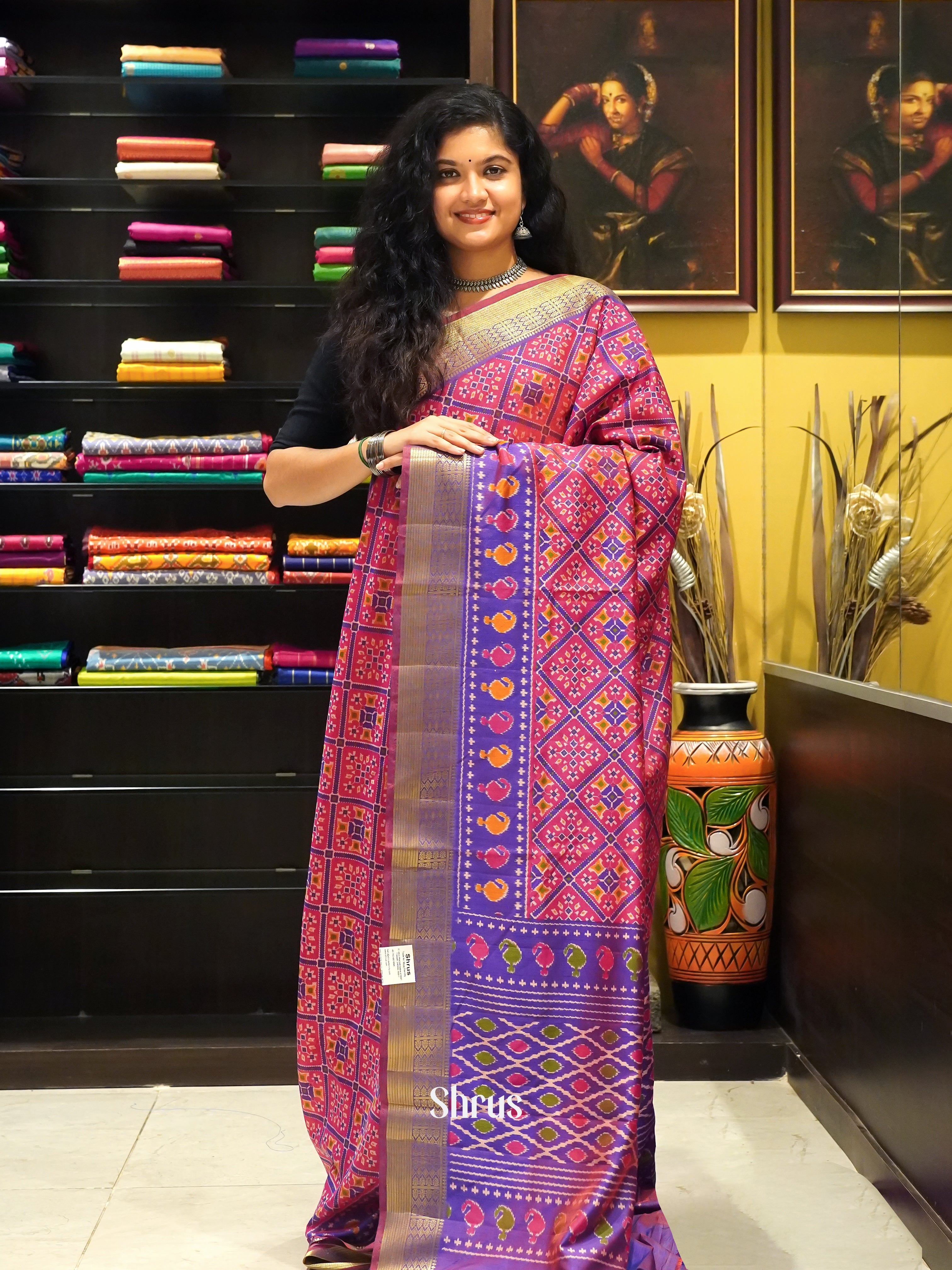 Pink & Purple - Semi Patola Saree - Shop on ShrusEternity.com