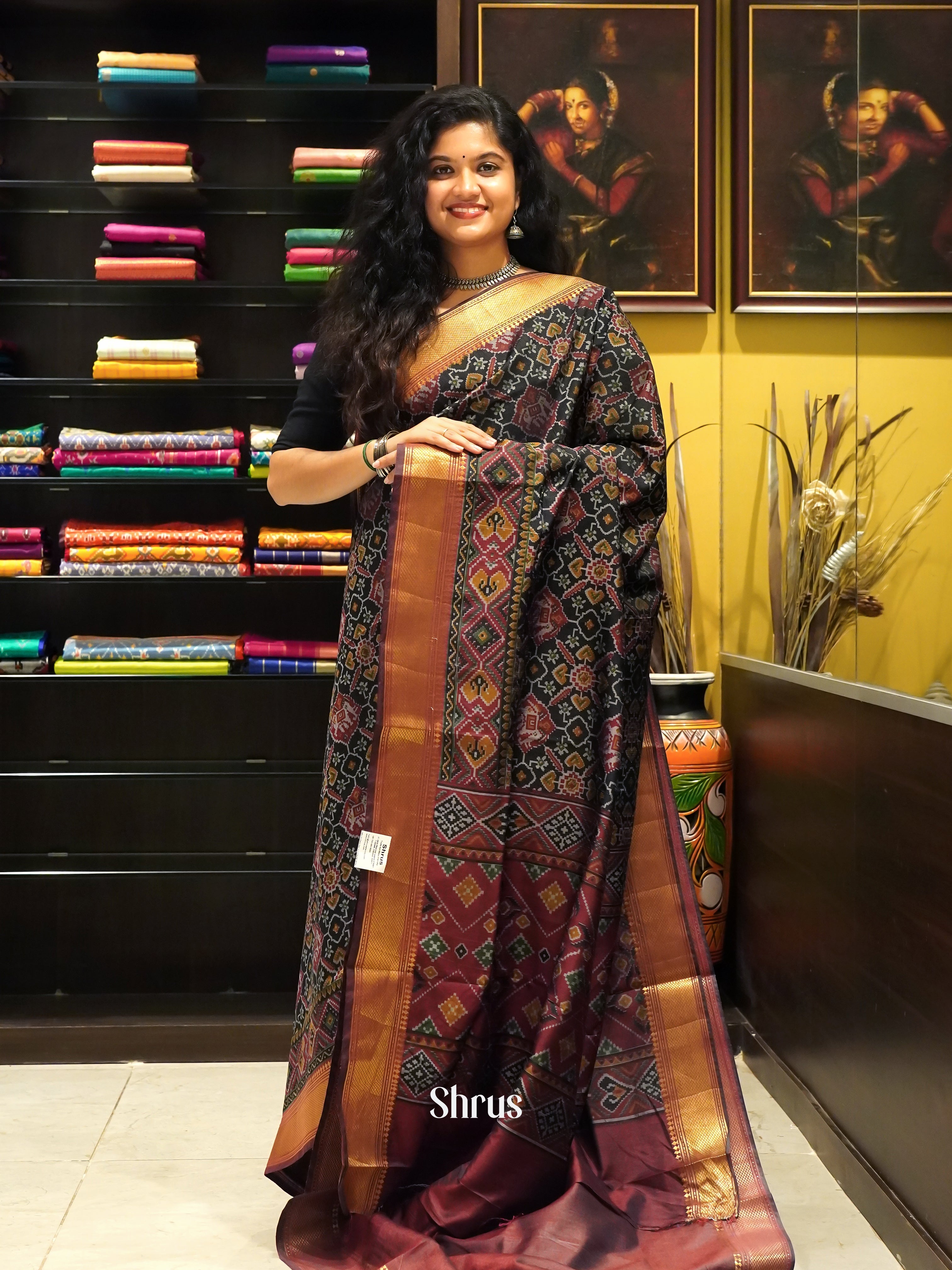 Black & Brown - Semi Patola Saree - Shop on ShrusEternity.com