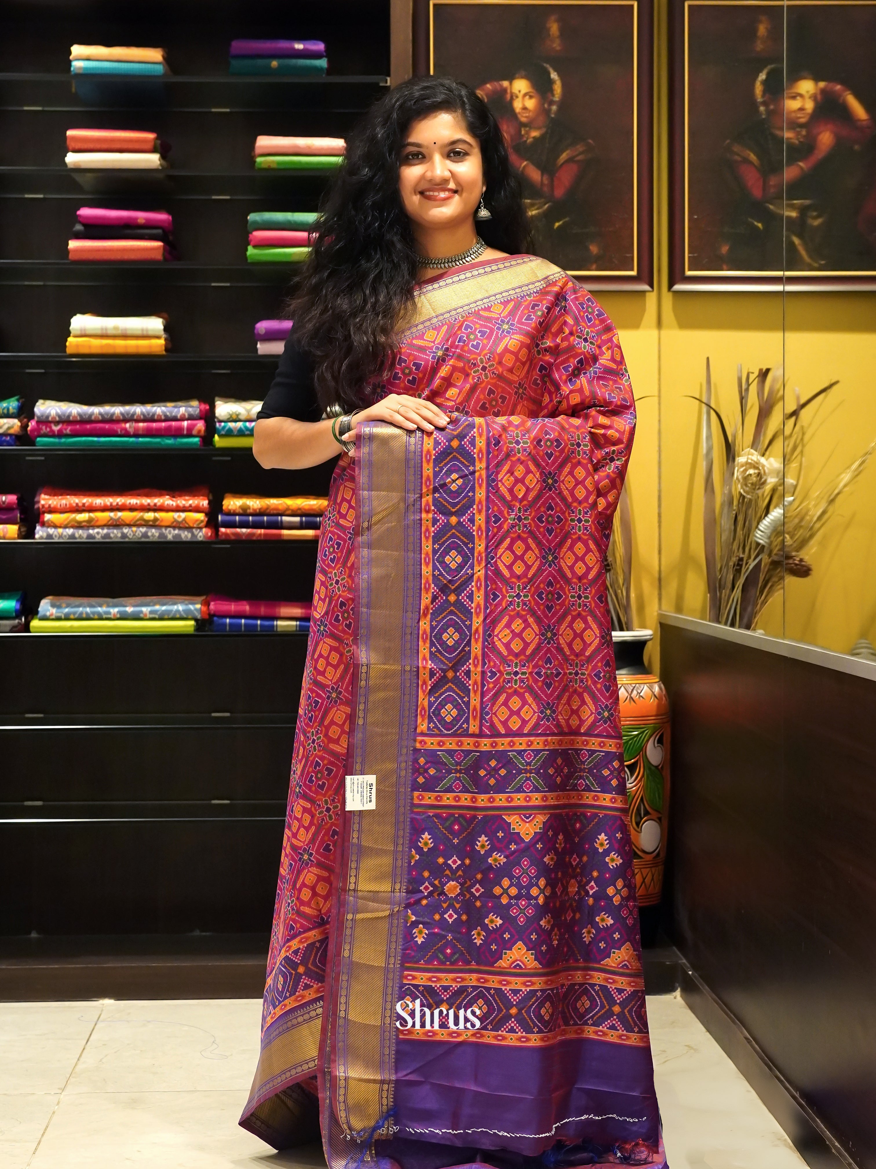 Pink & Purple - Semi Patola Saree - Shop on ShrusEternity.com