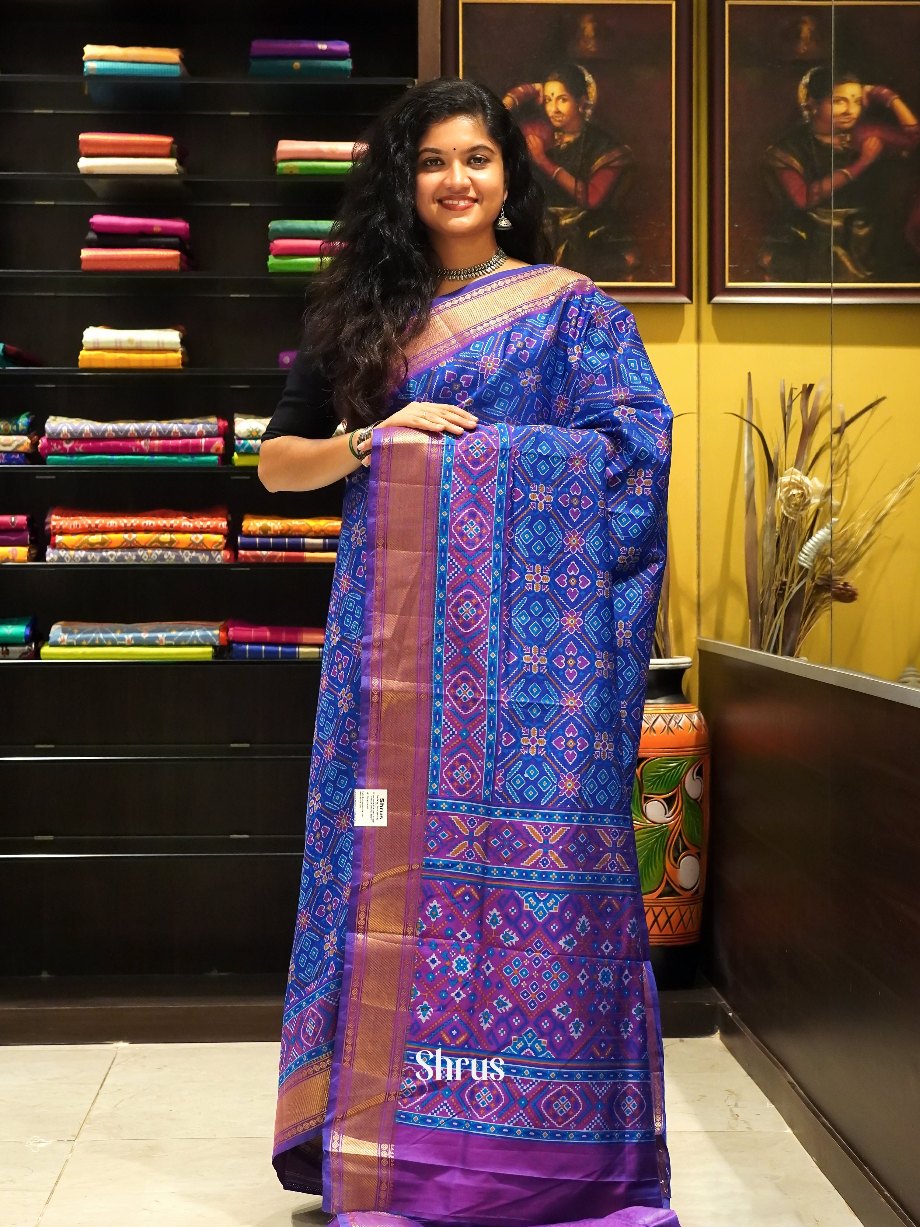 Blue & Purple - Semi Patola Saree - Shop on ShrusEternity.com