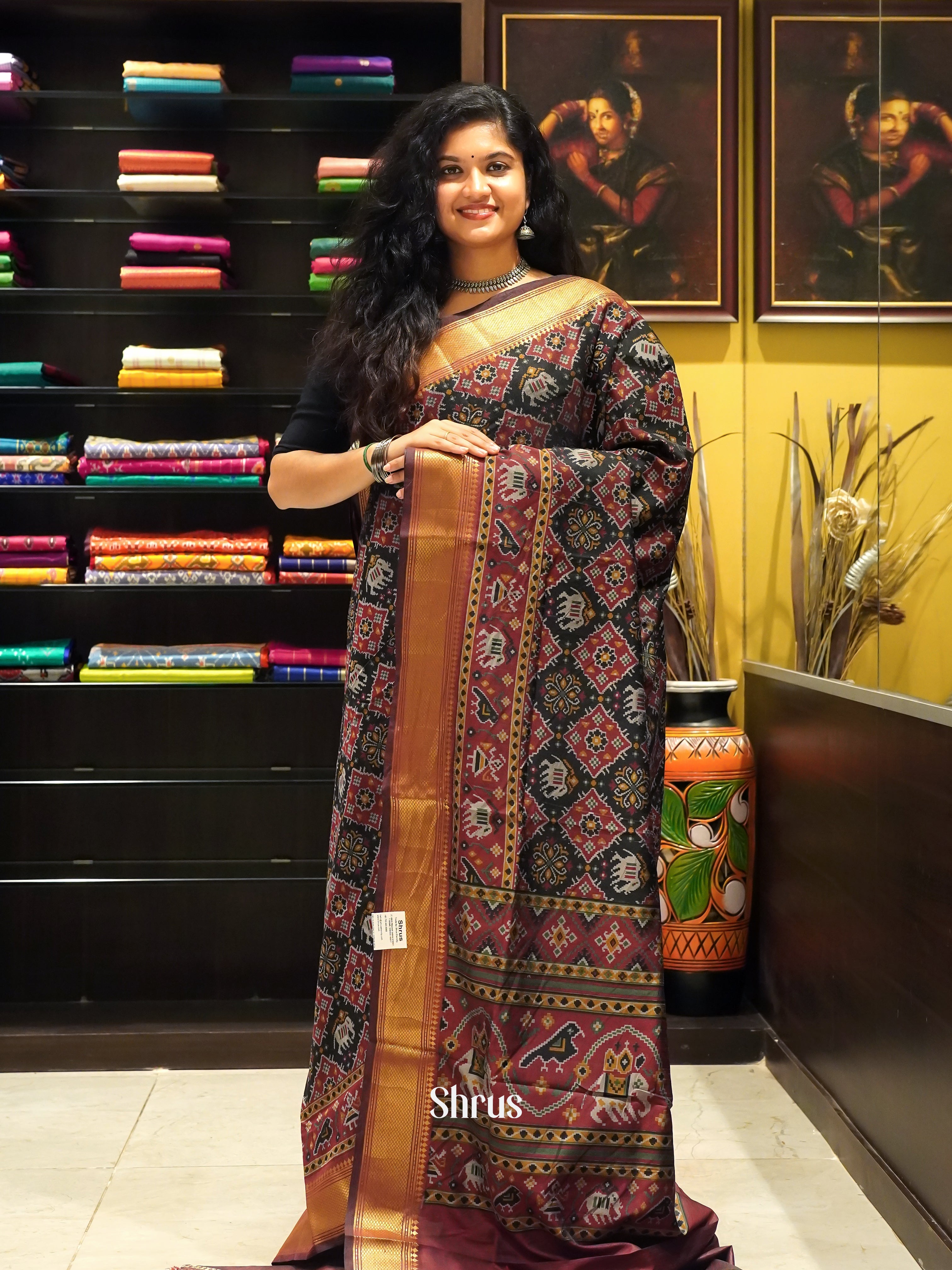 Black & Brown - Semi Patola Saree - Shop on ShrusEternity.com