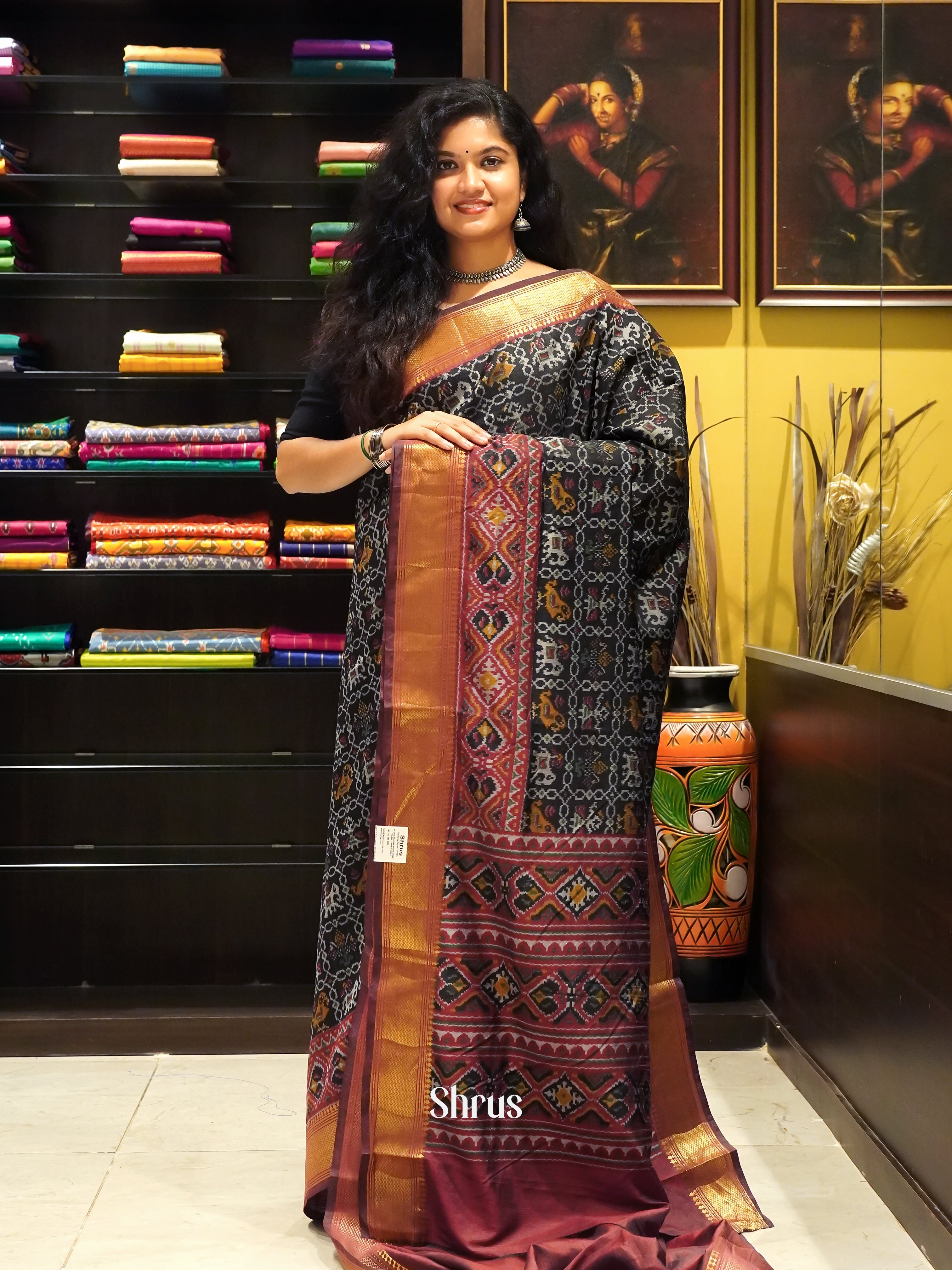 Black & Brown - Semi Patola Saree - Shop on ShrusEternity.com