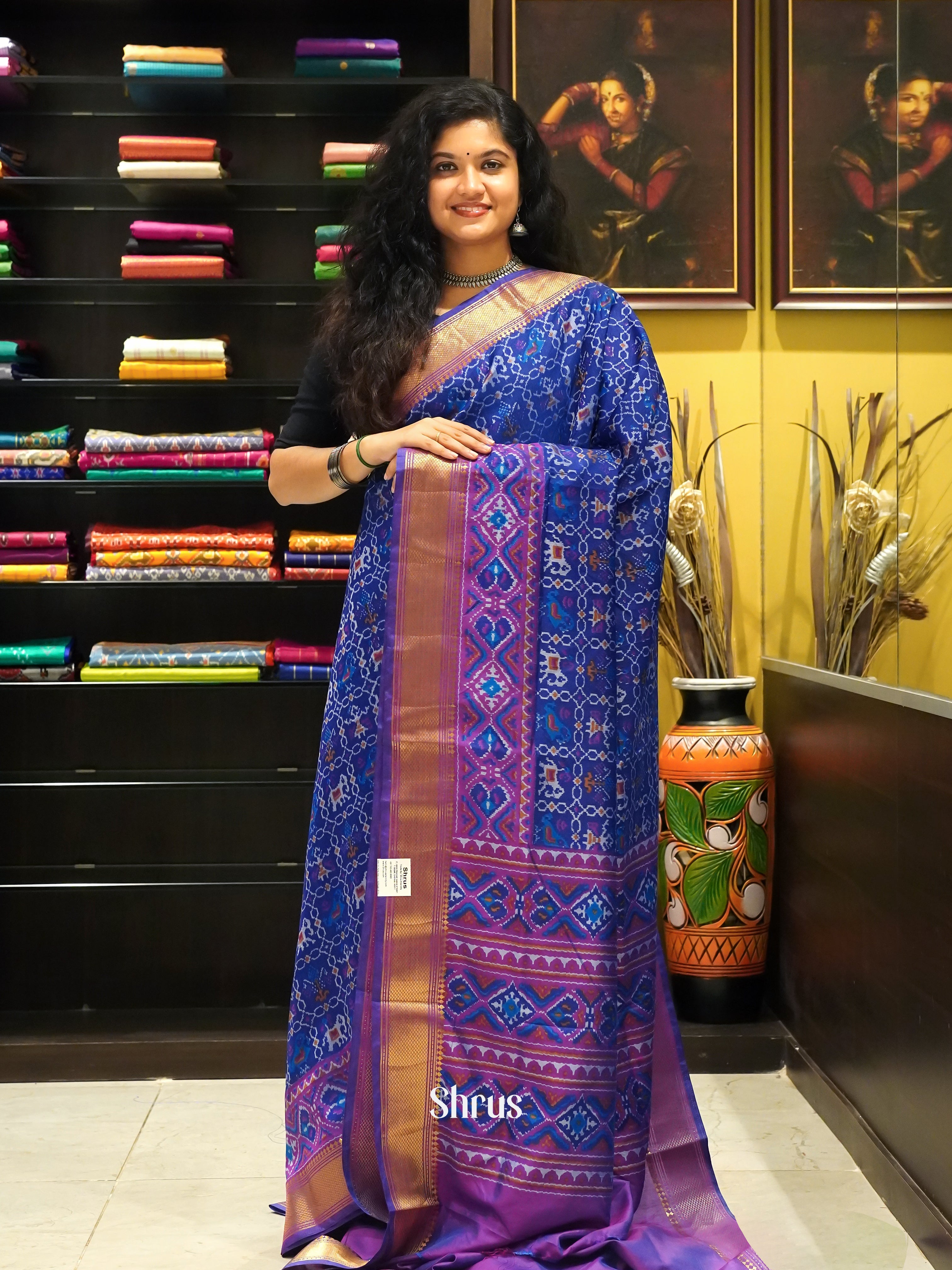 Blue & Purple - Semi Patola Saree - Shop on ShrusEternity.com