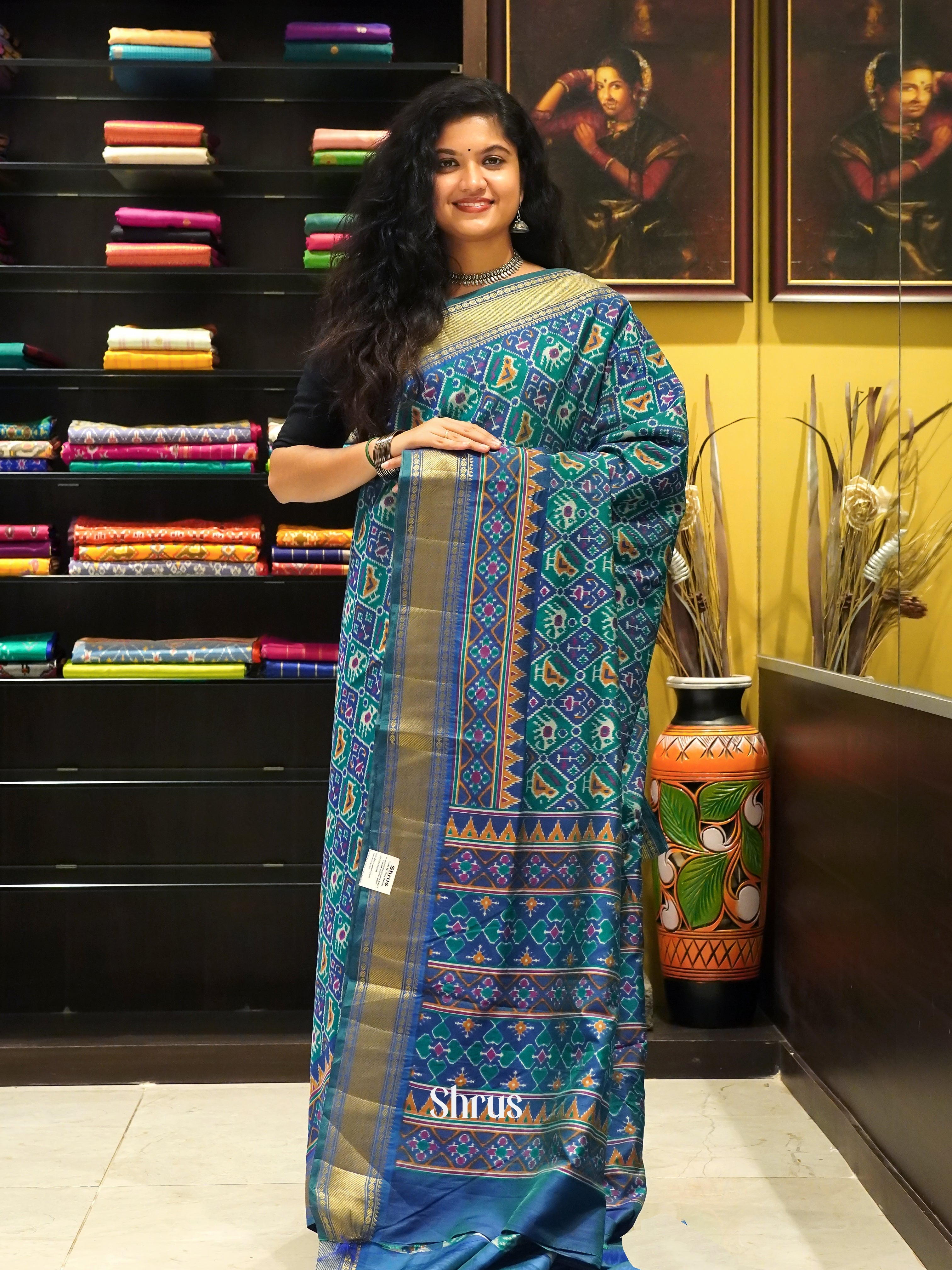 Green & Blue - Semi Patola Saree - Shop on ShrusEternity.com