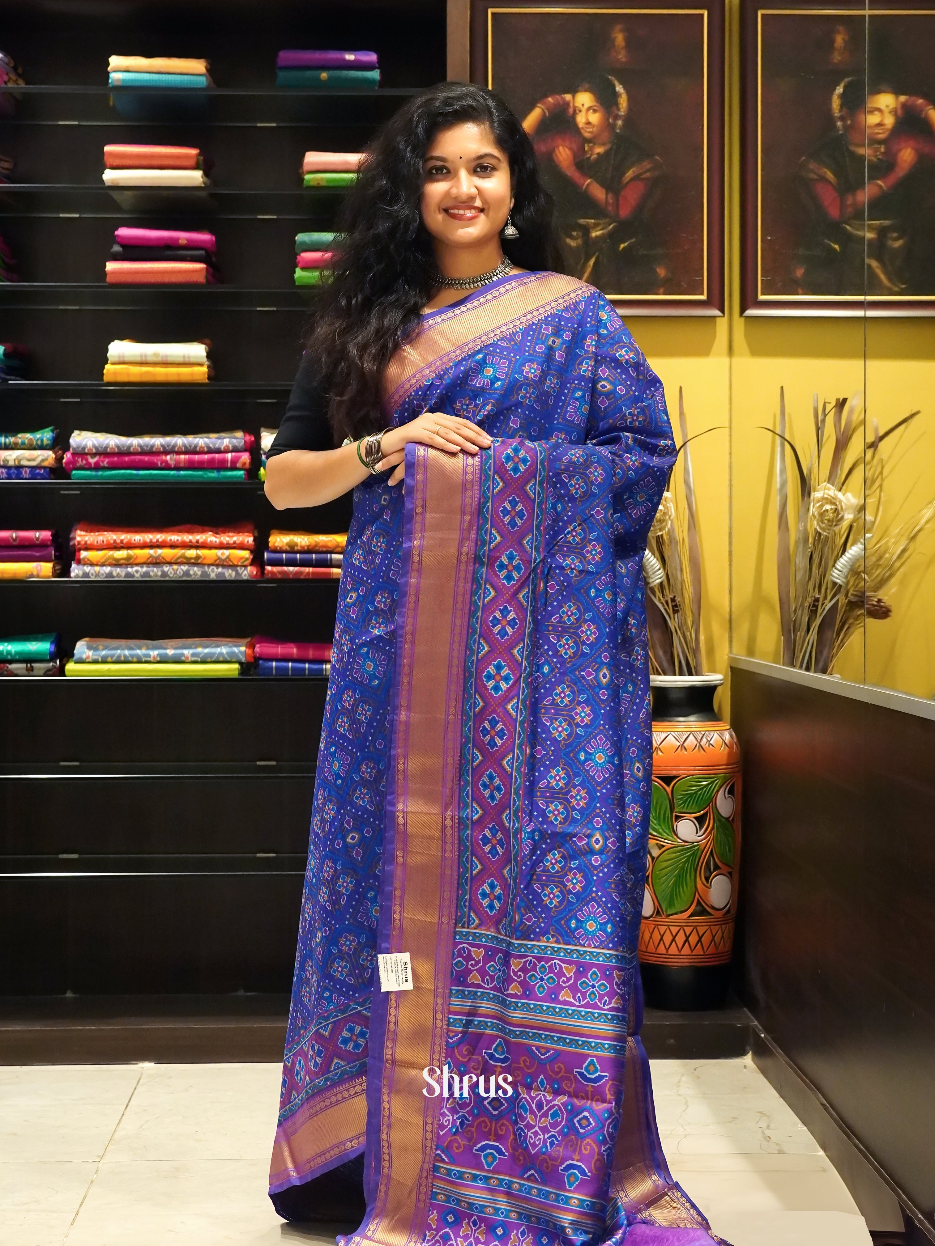 Blue & Purple - Semi Patola Saree - Shop on ShrusEternity.com
