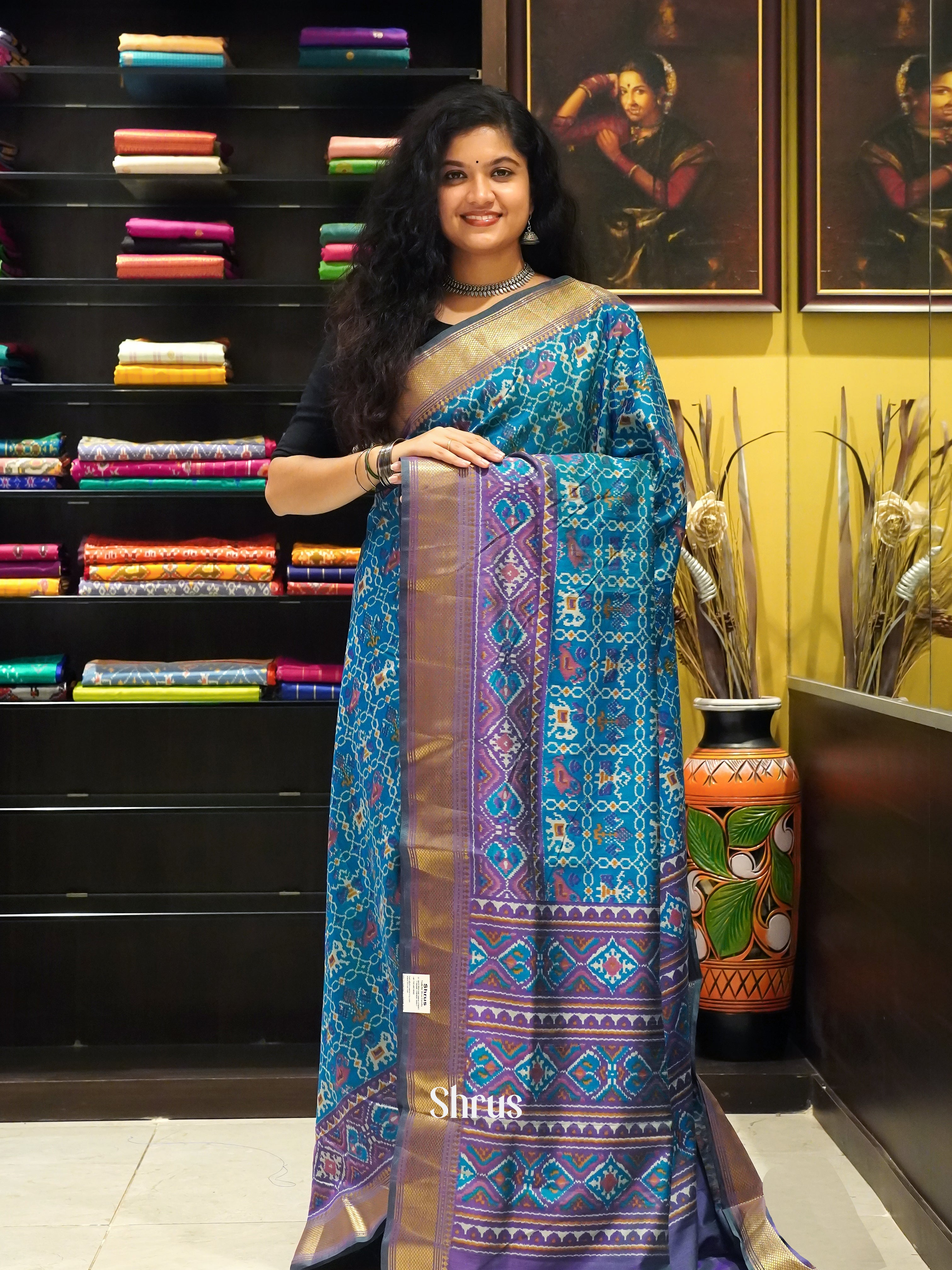 Blue & Purple - Semi Patola Saree - Shop on ShrusEternity.com