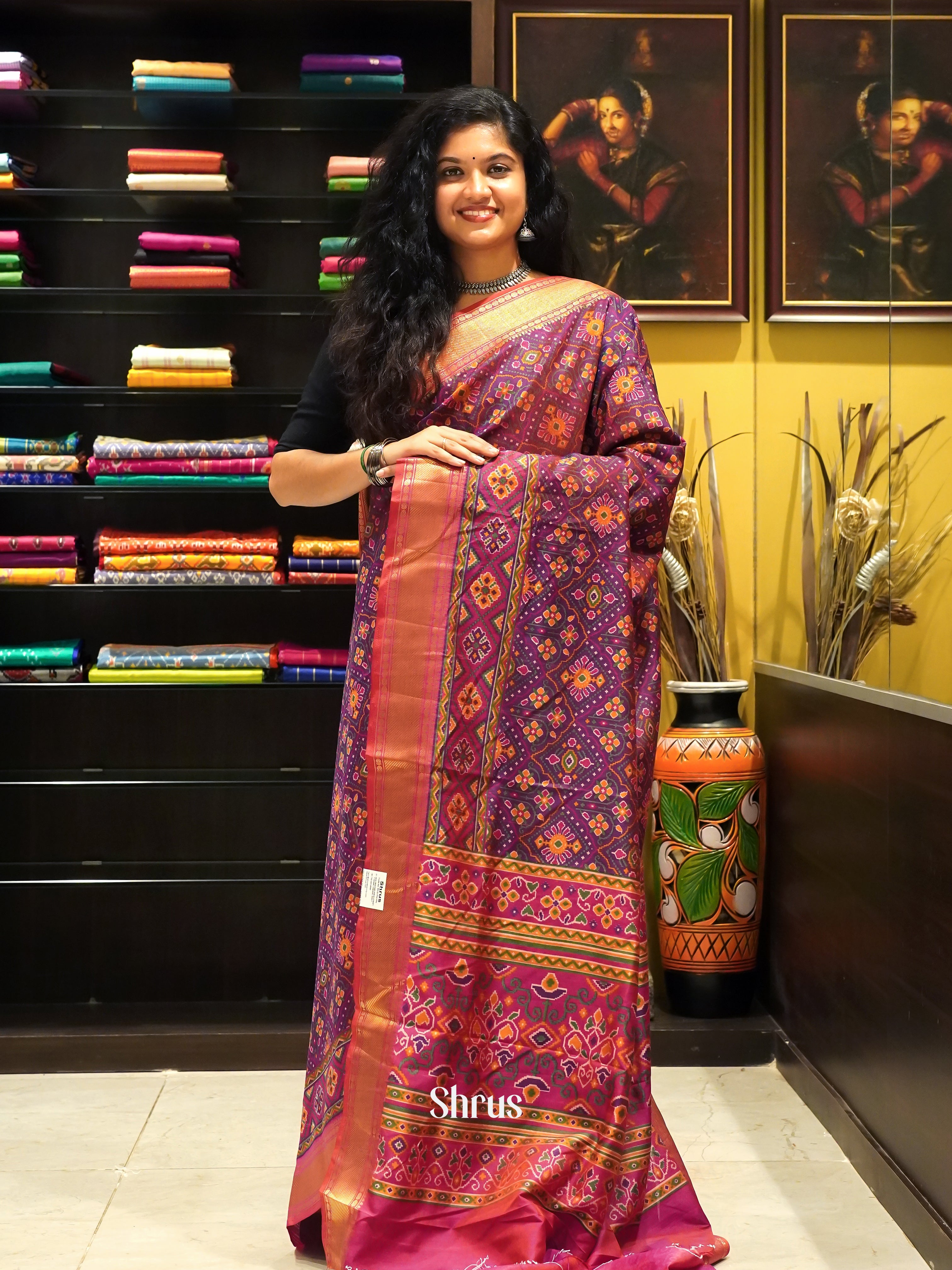 Purple & Pink - Semi Patola Saree - Shop on ShrusEternity.com