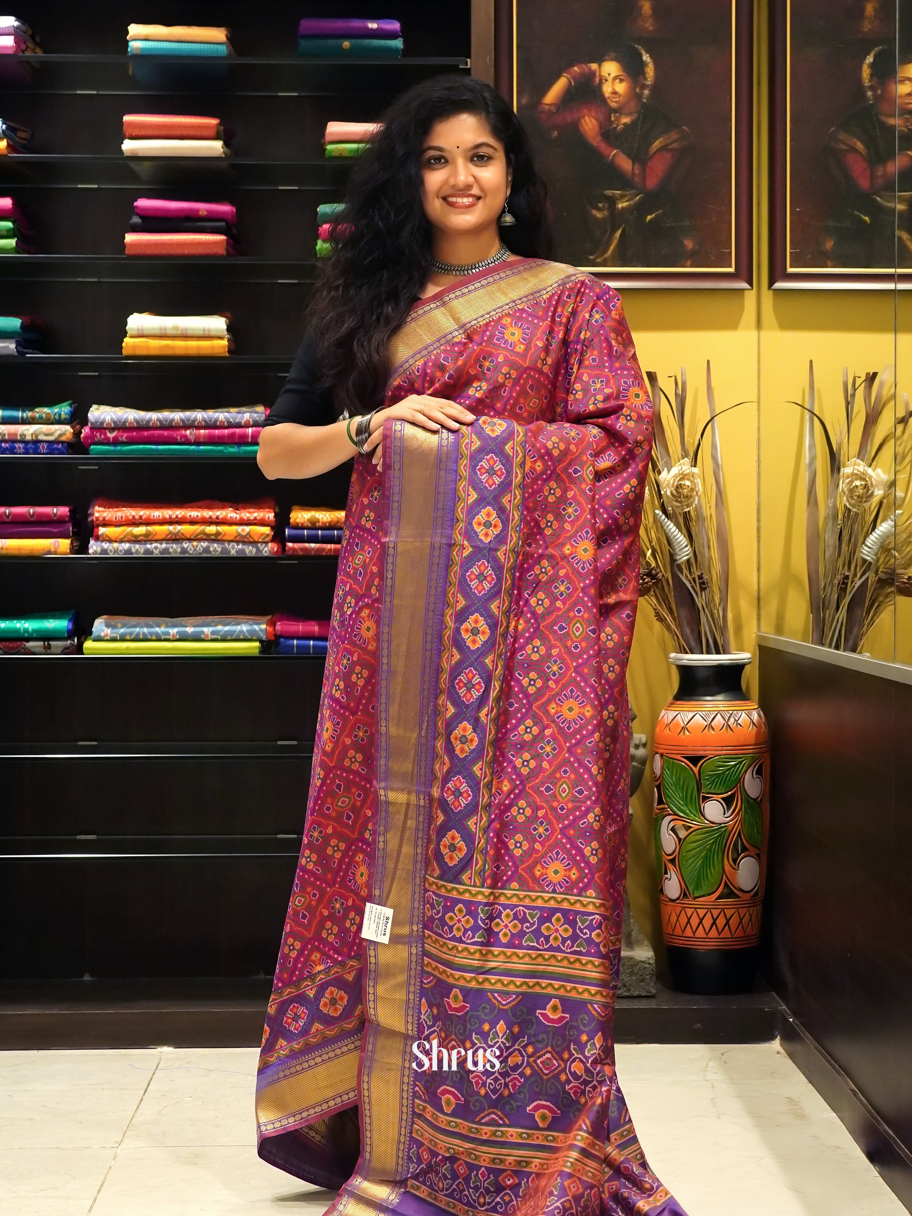 Pink & Purple - Semi Patola Saree - Shop on ShrusEternity.com
