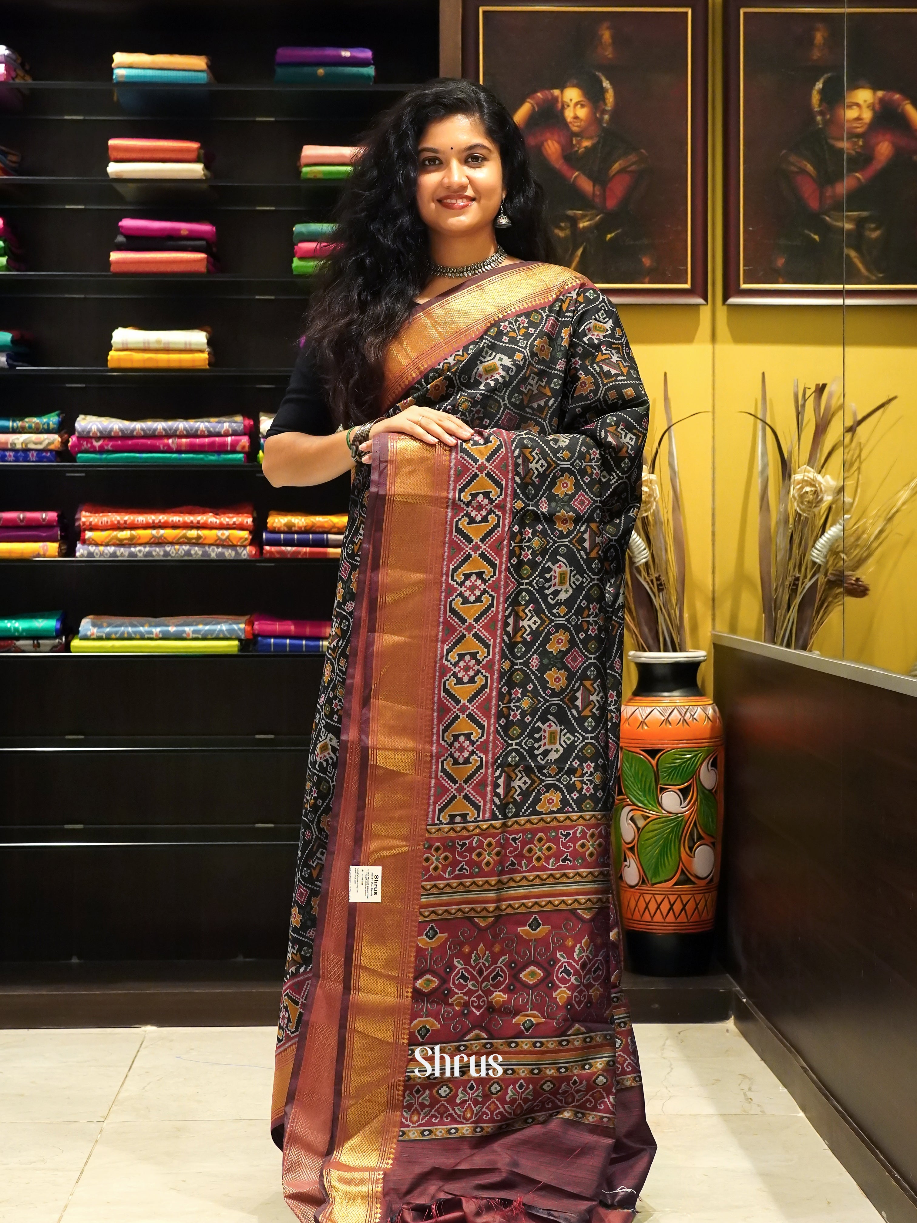 Black & Brown - Semi Patola Saree - Shop on ShrusEternity.com