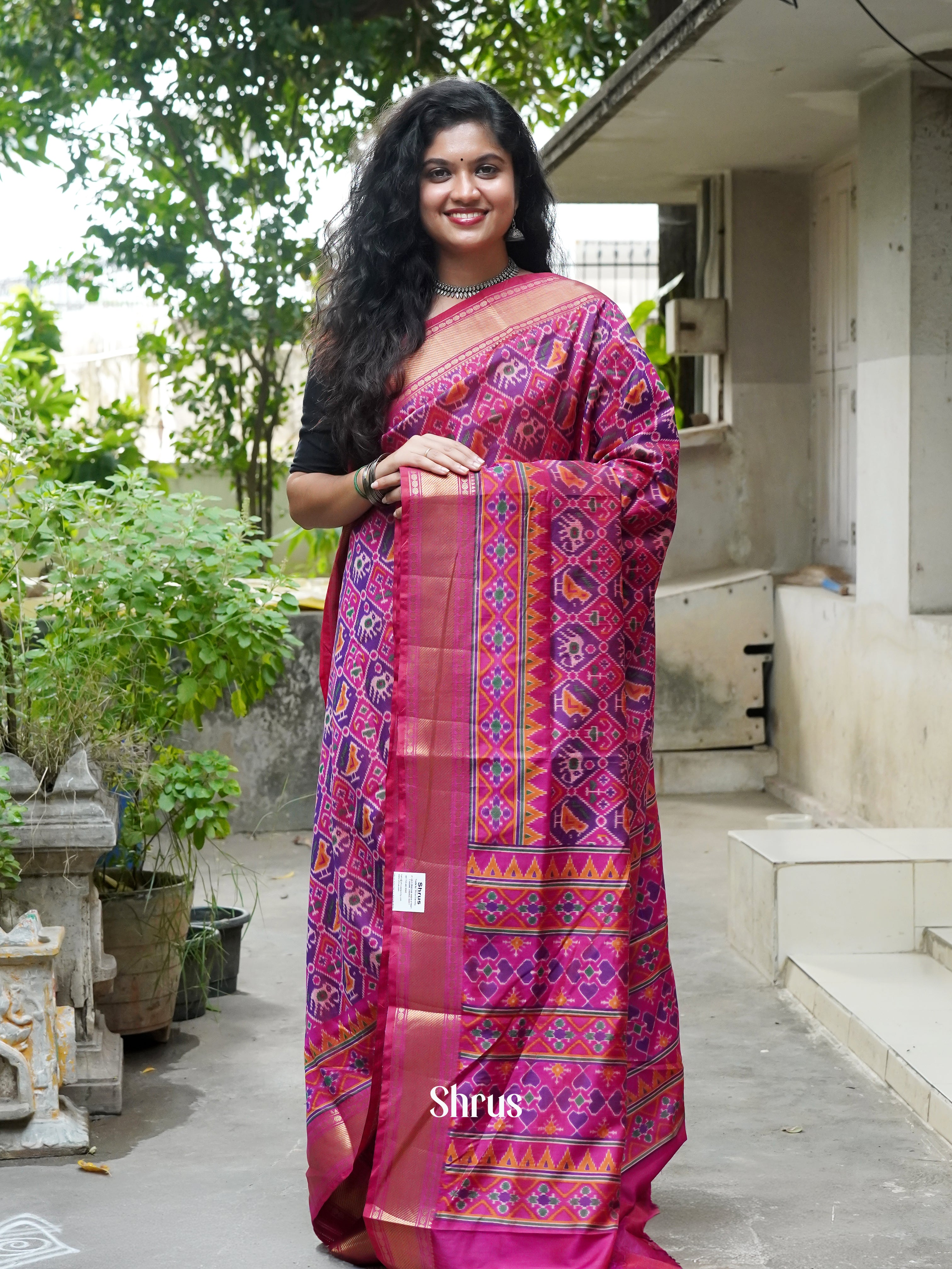 Pink & Purple - Semi Patola Saree - Shop on ShrusEternity.com