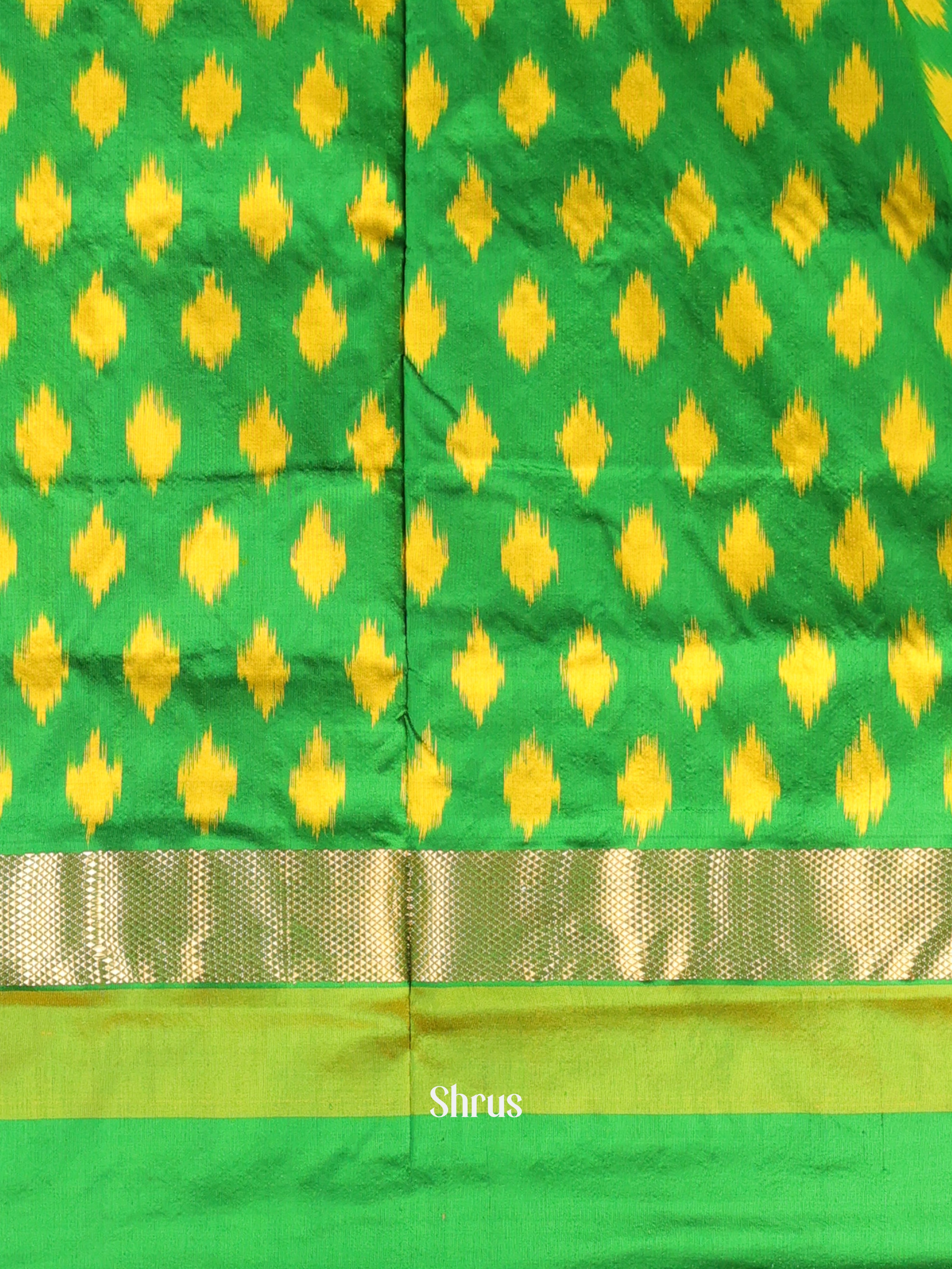 Yellow & Green - Ikkat Silk Saree - Shop on ShrusEternity.com