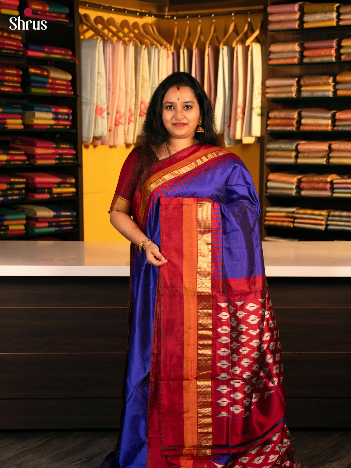 Violet& Maroon- Ikkat Silk S aree - Shop on ShrusEternity.com