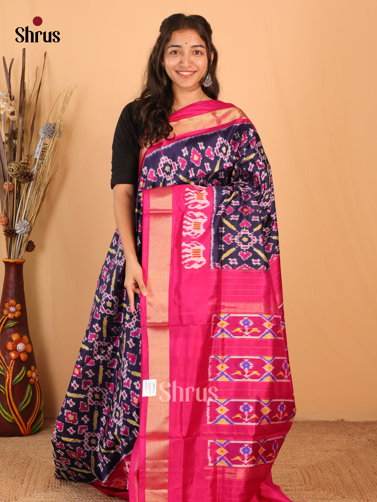 Violet & Pink - Ikkat Silk Saree - Shop on ShrusEternity.com