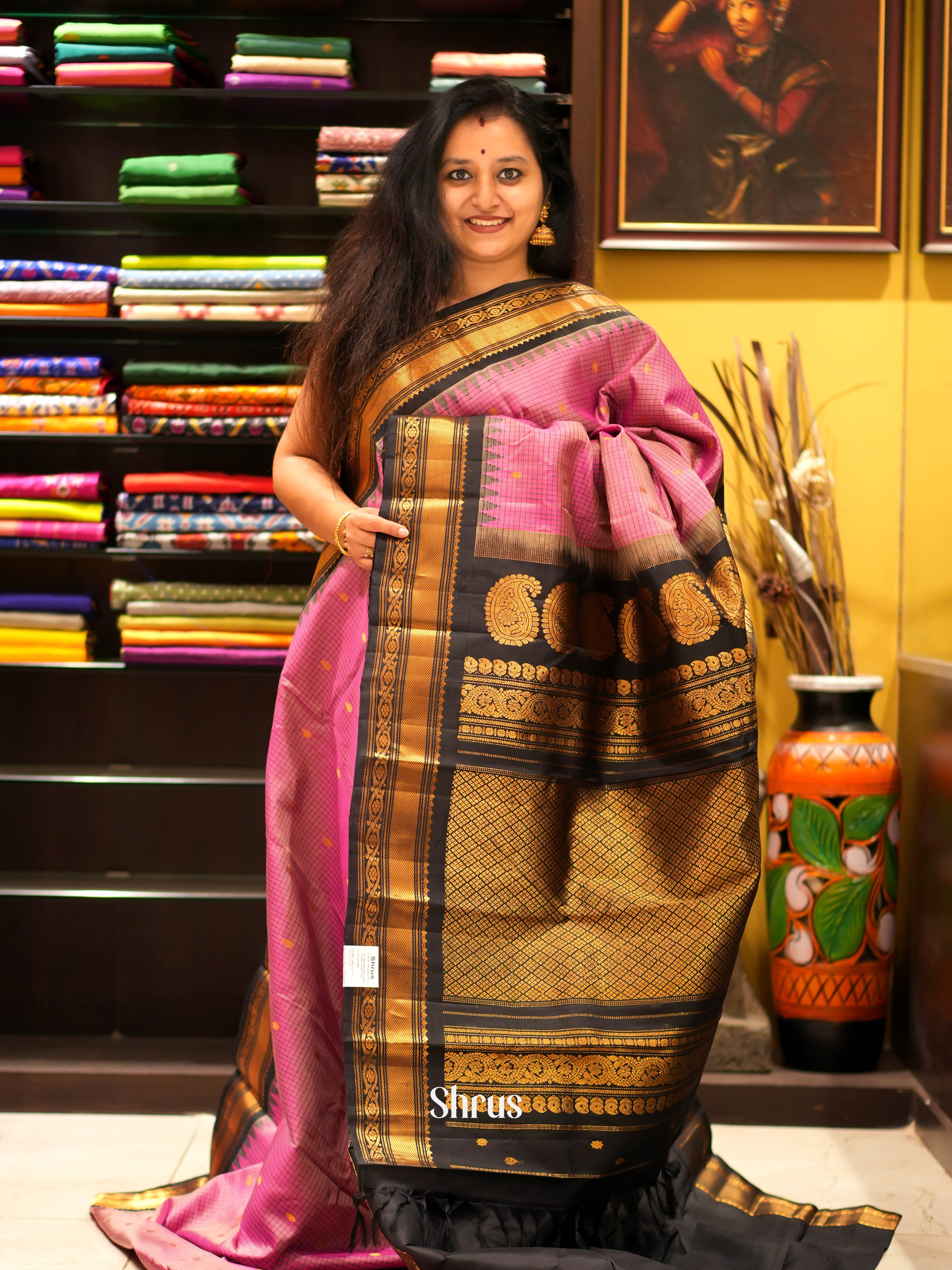 Pink & Black - Gadwal Silk Saree - Shop on ShrusEternity.com