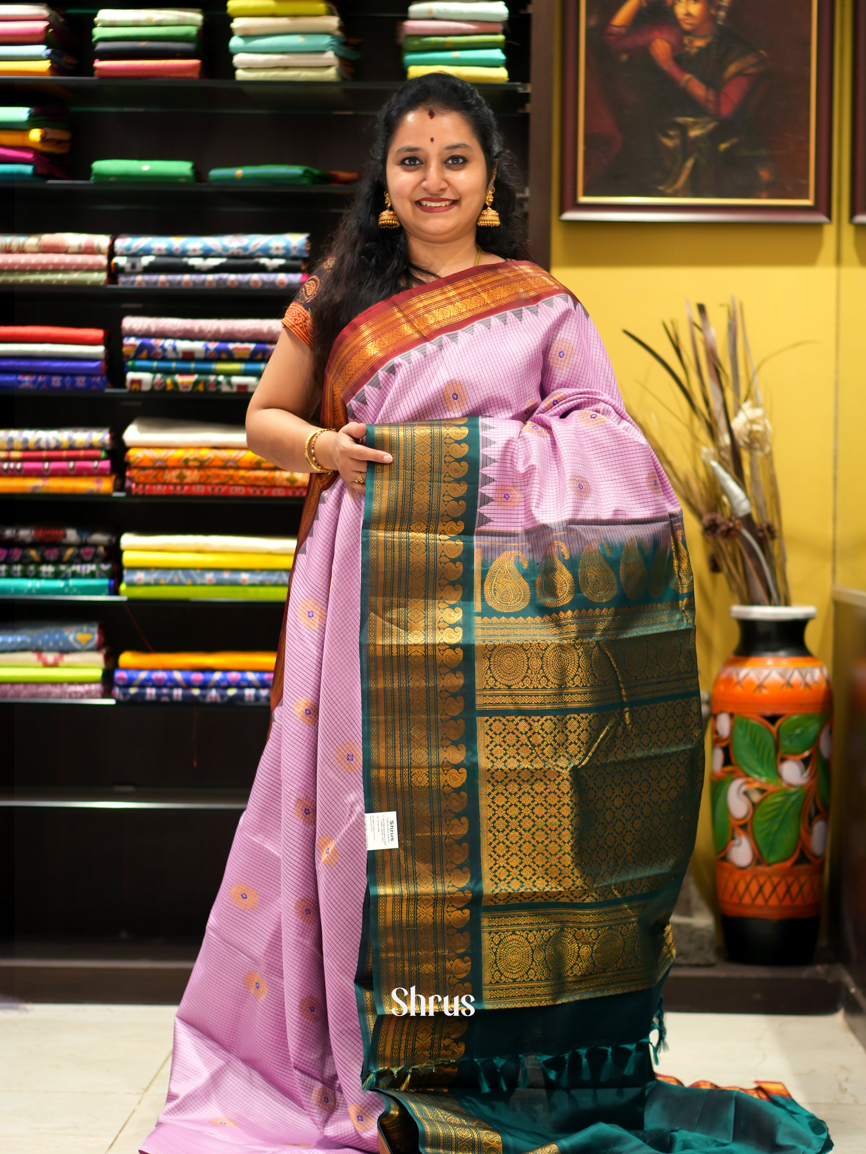 Pink & Green - Gadwal silk Saree - Shop on ShrusEternity.com