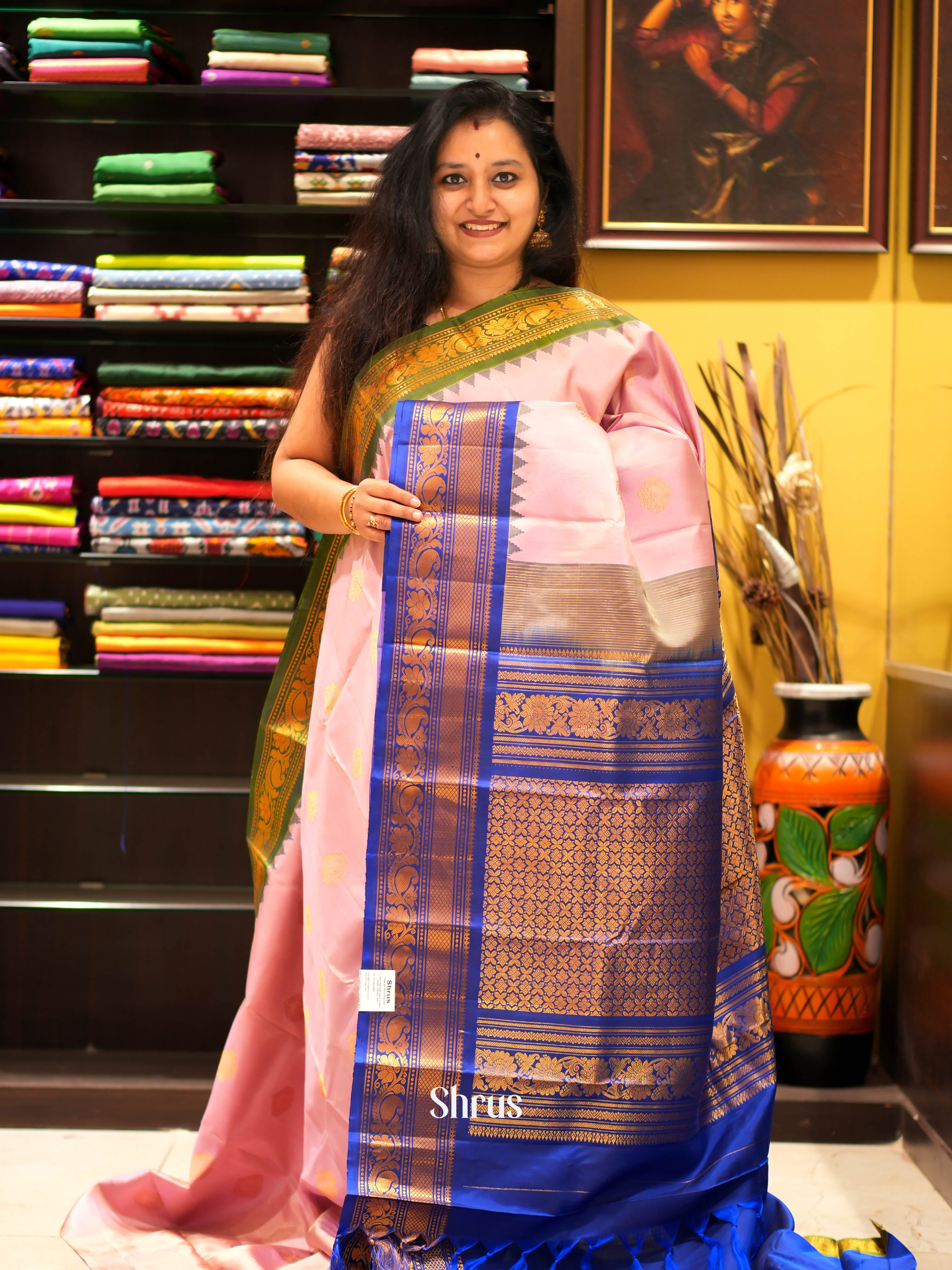Pink & Blue - Gadwal silk Saree - Shop on ShrusEternity.com