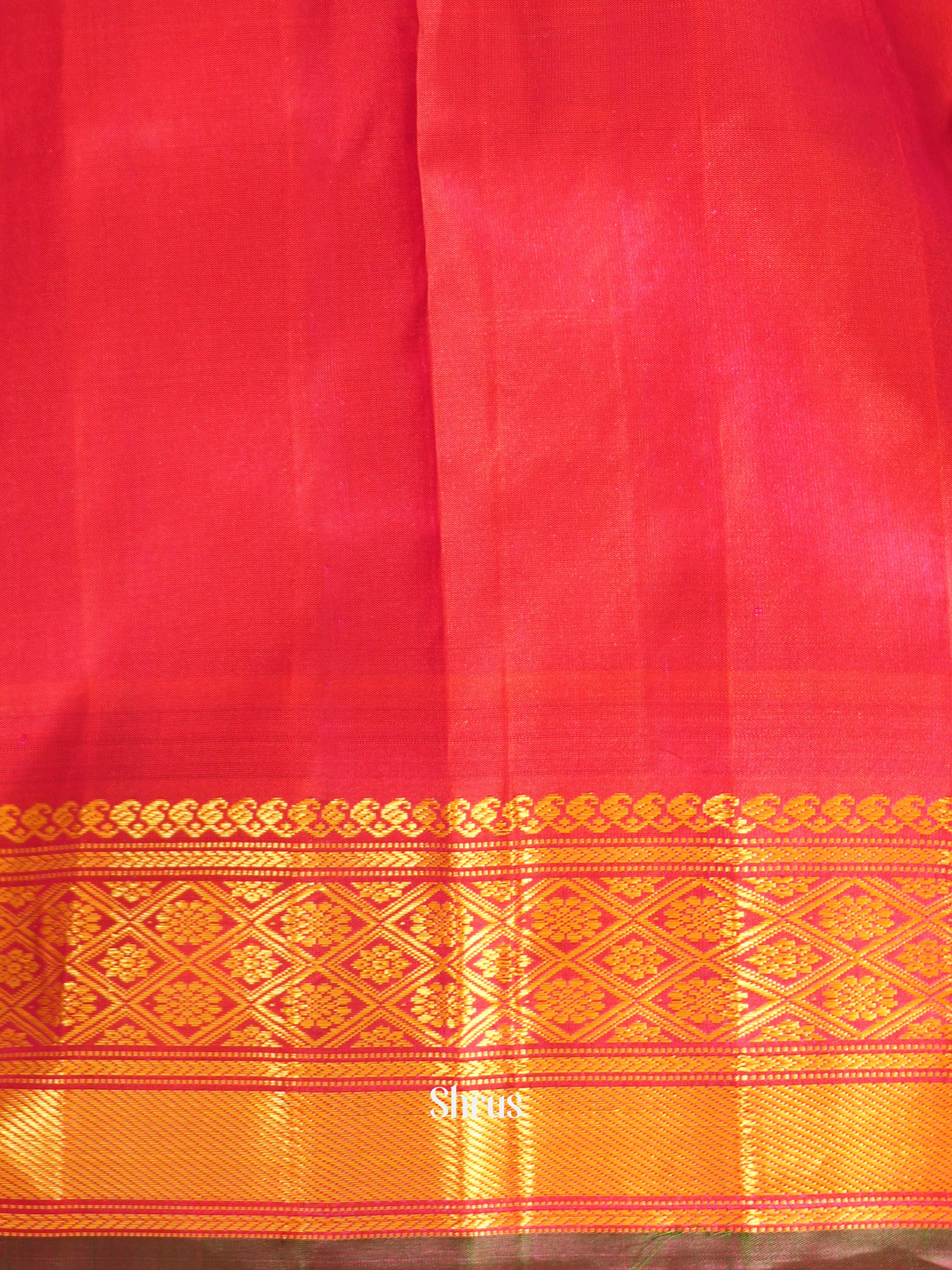 Cream & Red - Gadwal silk Saree - Shop on ShrusEternity.com