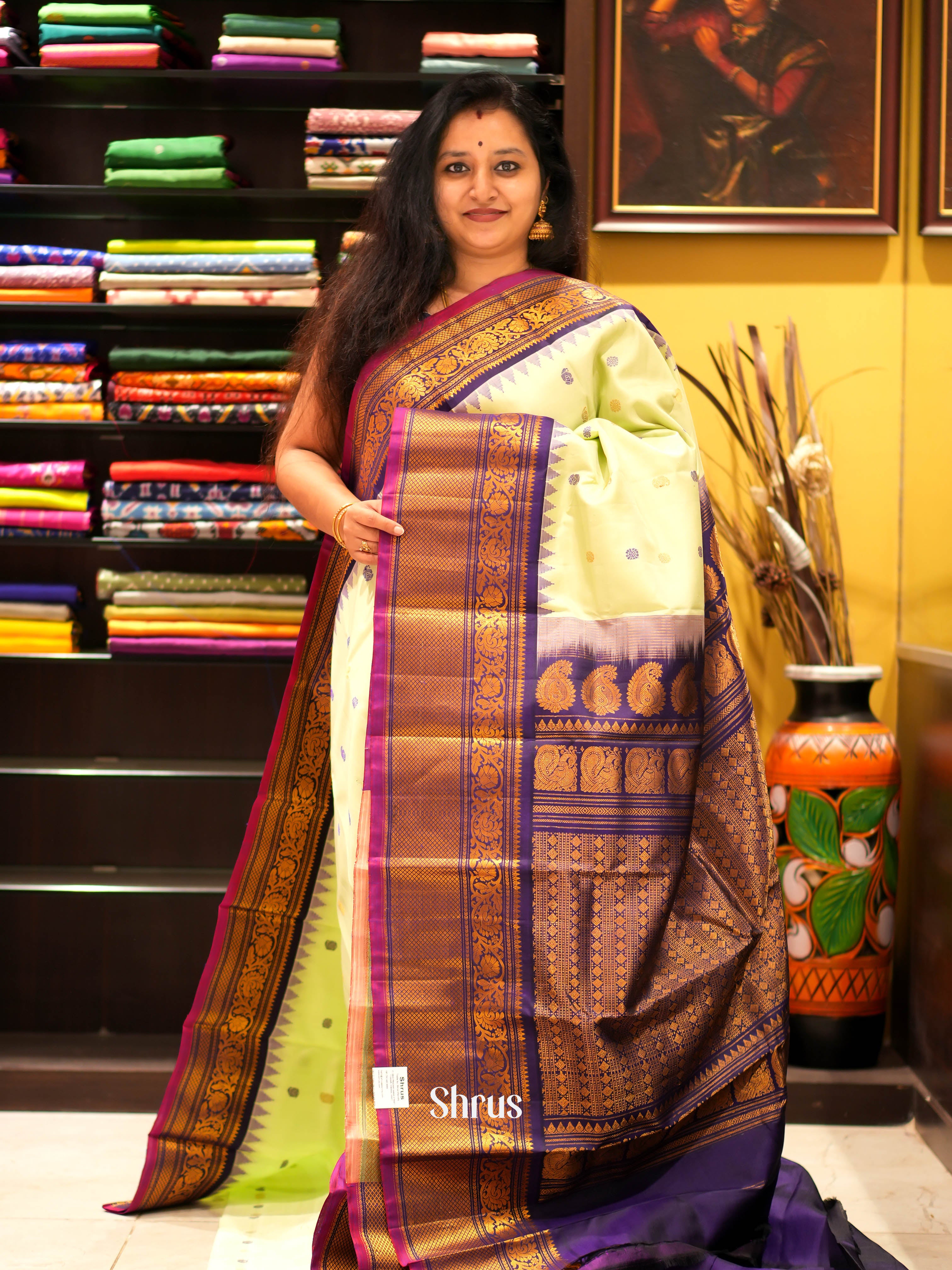 Green & Violet- Gadwal silk Saree - Shop on ShrusEternity.com