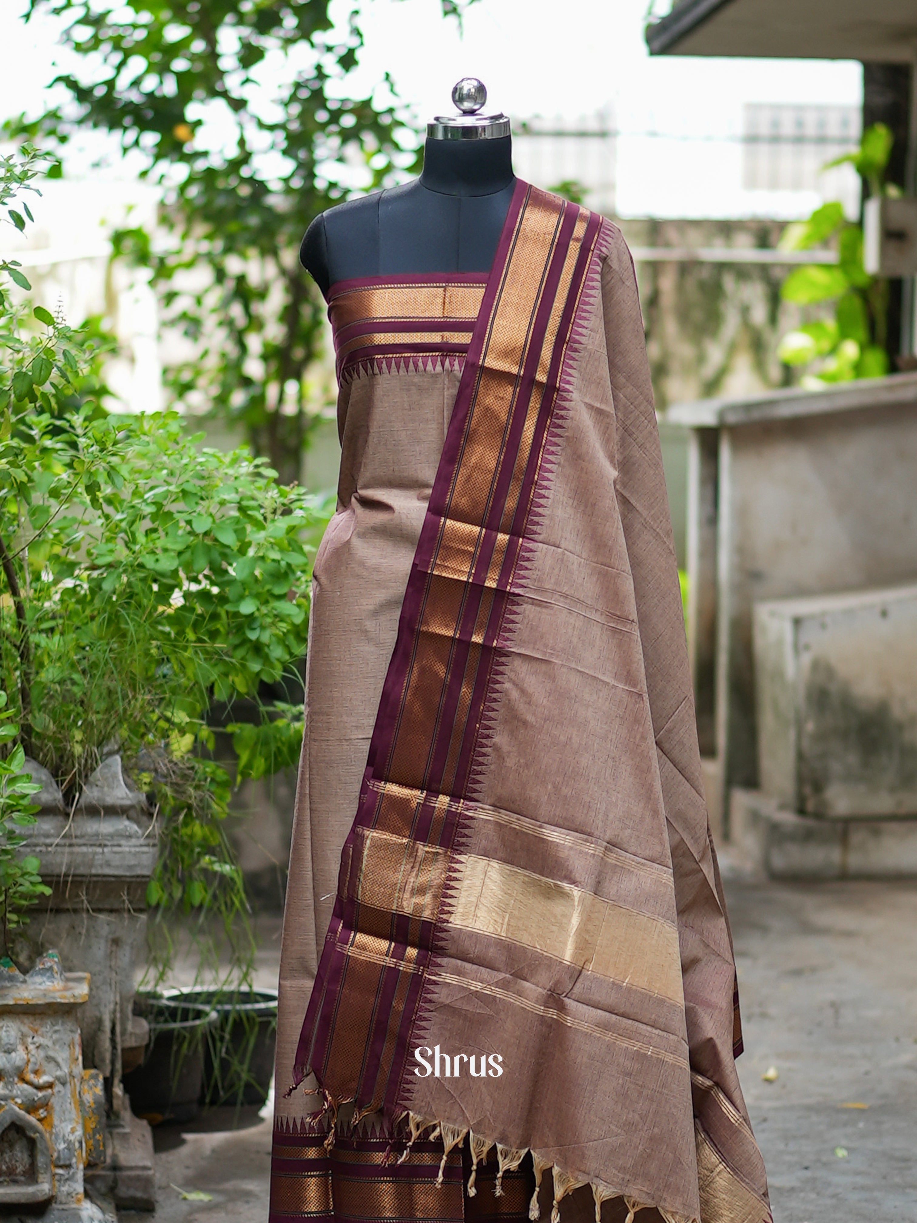Dusty Brown & Brown - chettinad top & dupatta combo - Shop on ShrusEternity.com