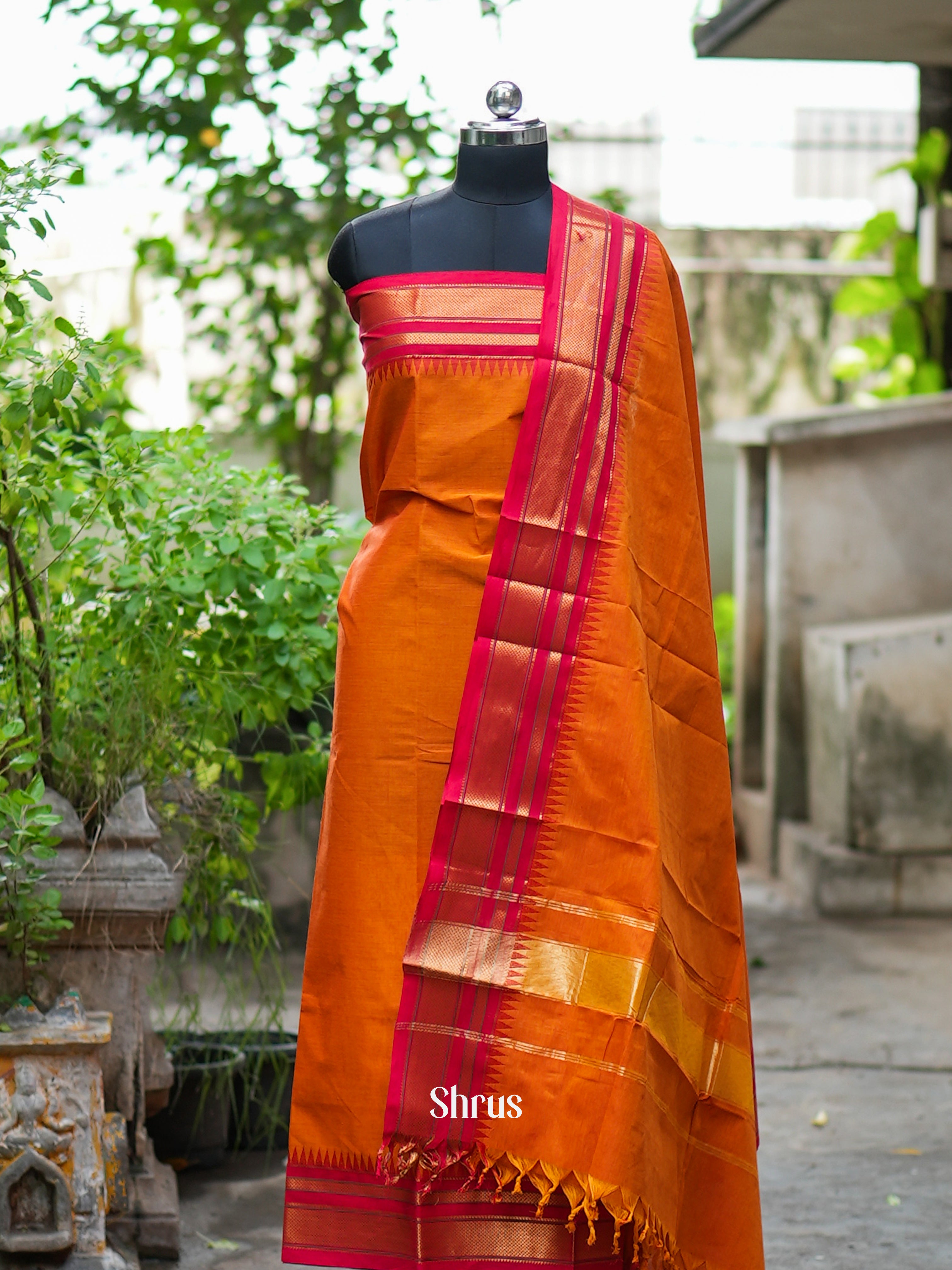 Orange & Red - chettinad top & dupatta combo - Shop on ShrusEternity.com