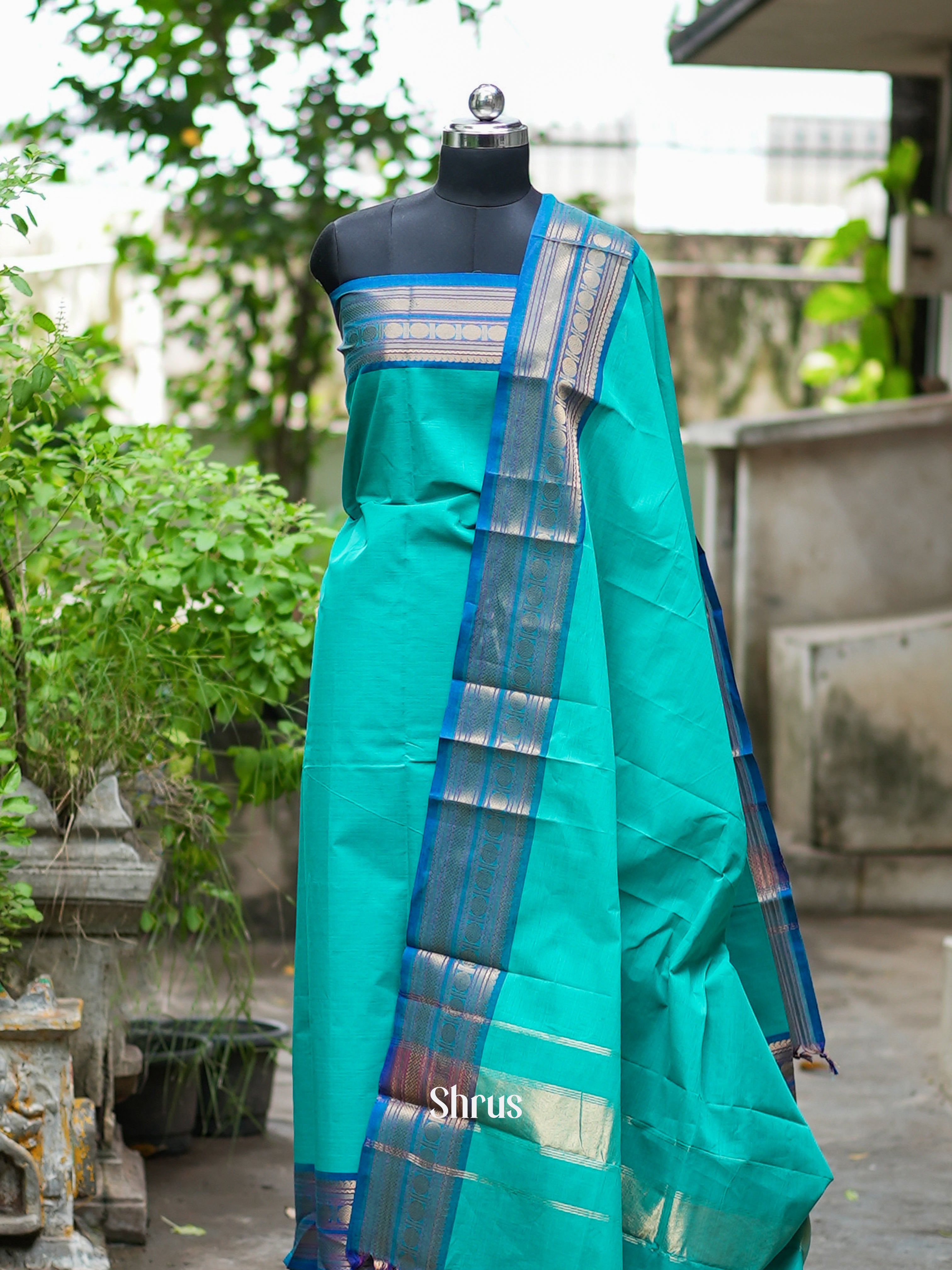 Teal & Blue - chettinad top & dupatta combo - Shop on ShrusEternity.com