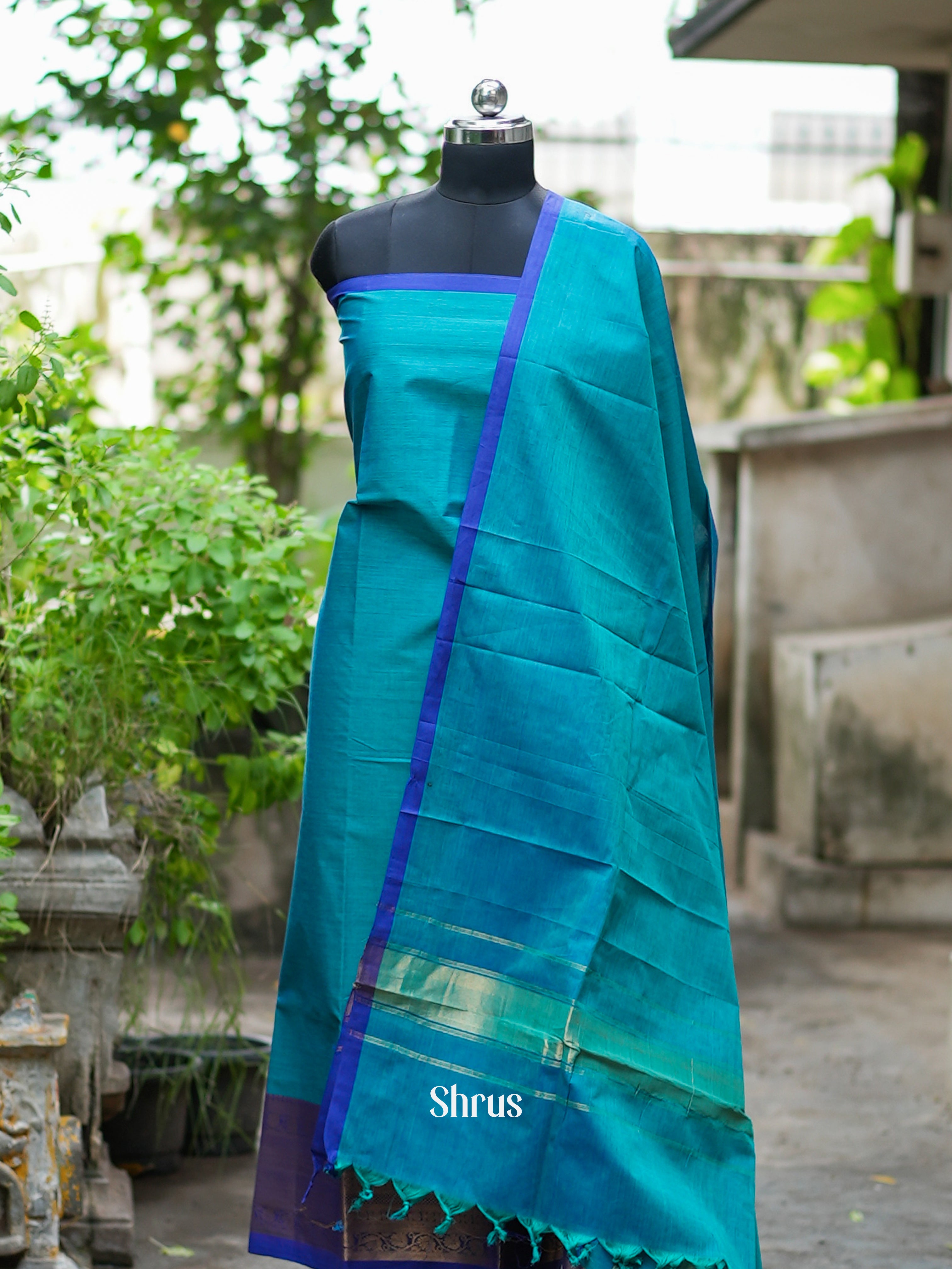 Teal & Blue - chettinad top & dupatta combo - Shop on ShrusEternity.com