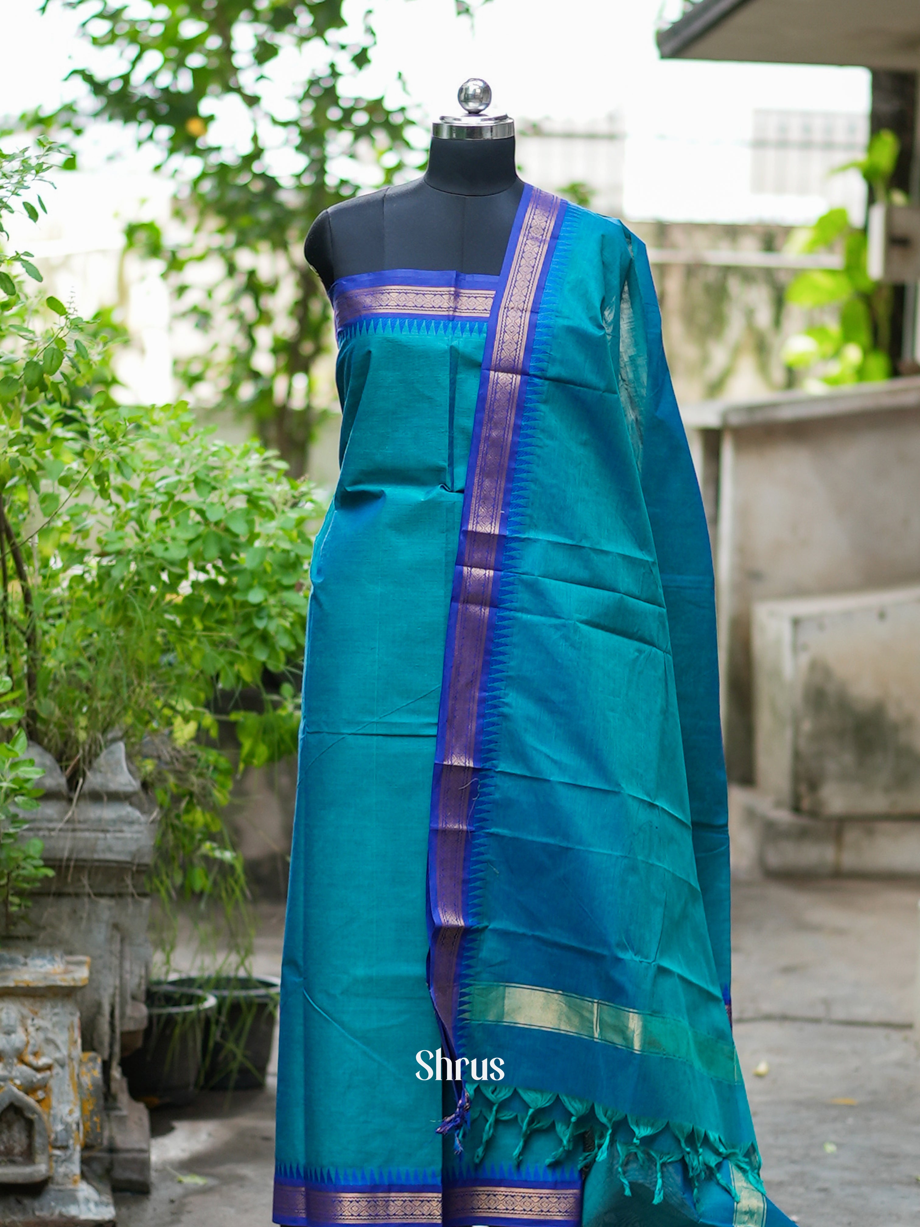 Teal & Blue - chettinad top & dupatta combo - Shop on ShrusEternity.com