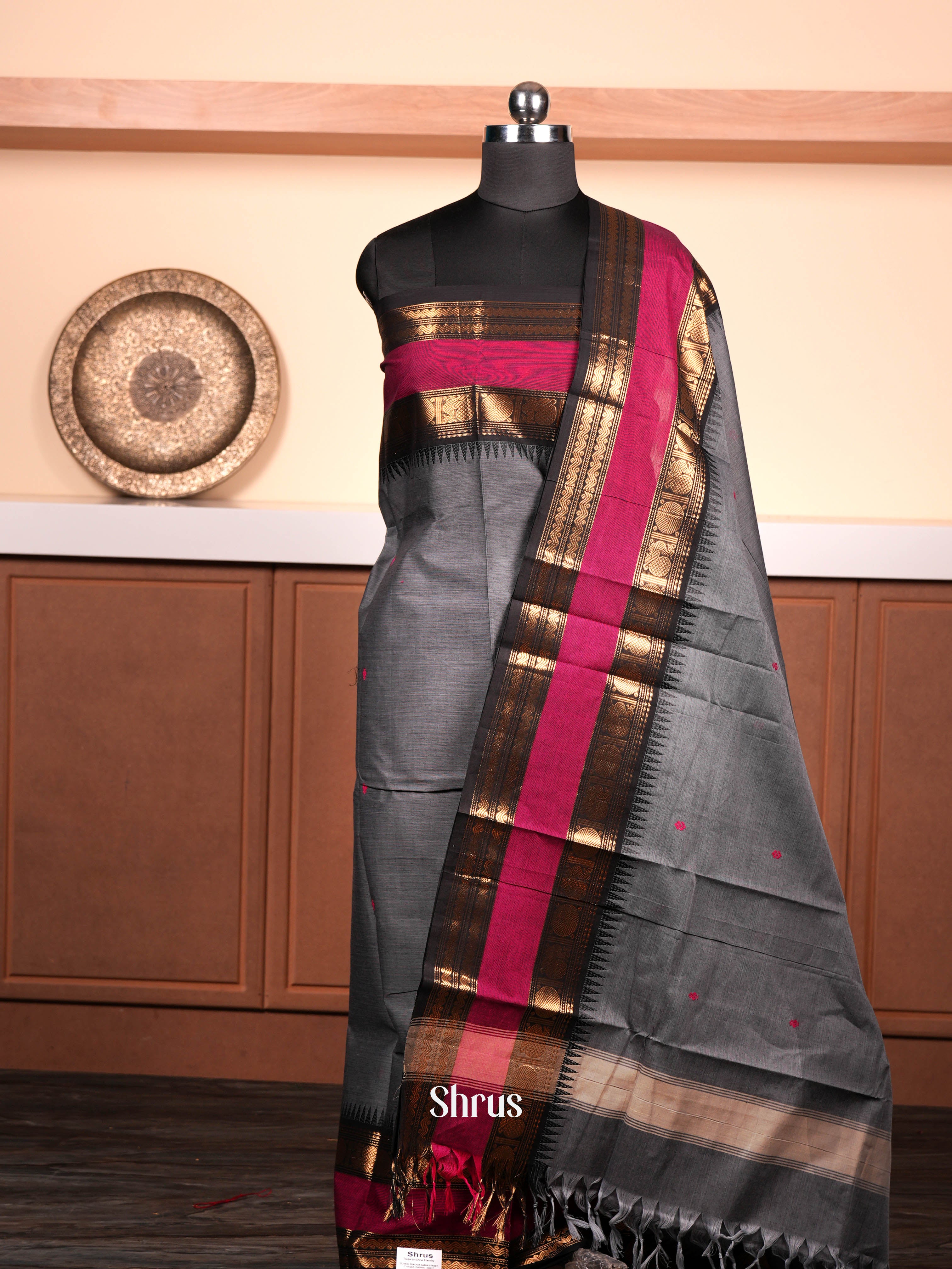 Grey & Rosy Red - chettinad top & dupatta combo - Shop on ShrusEternity.com