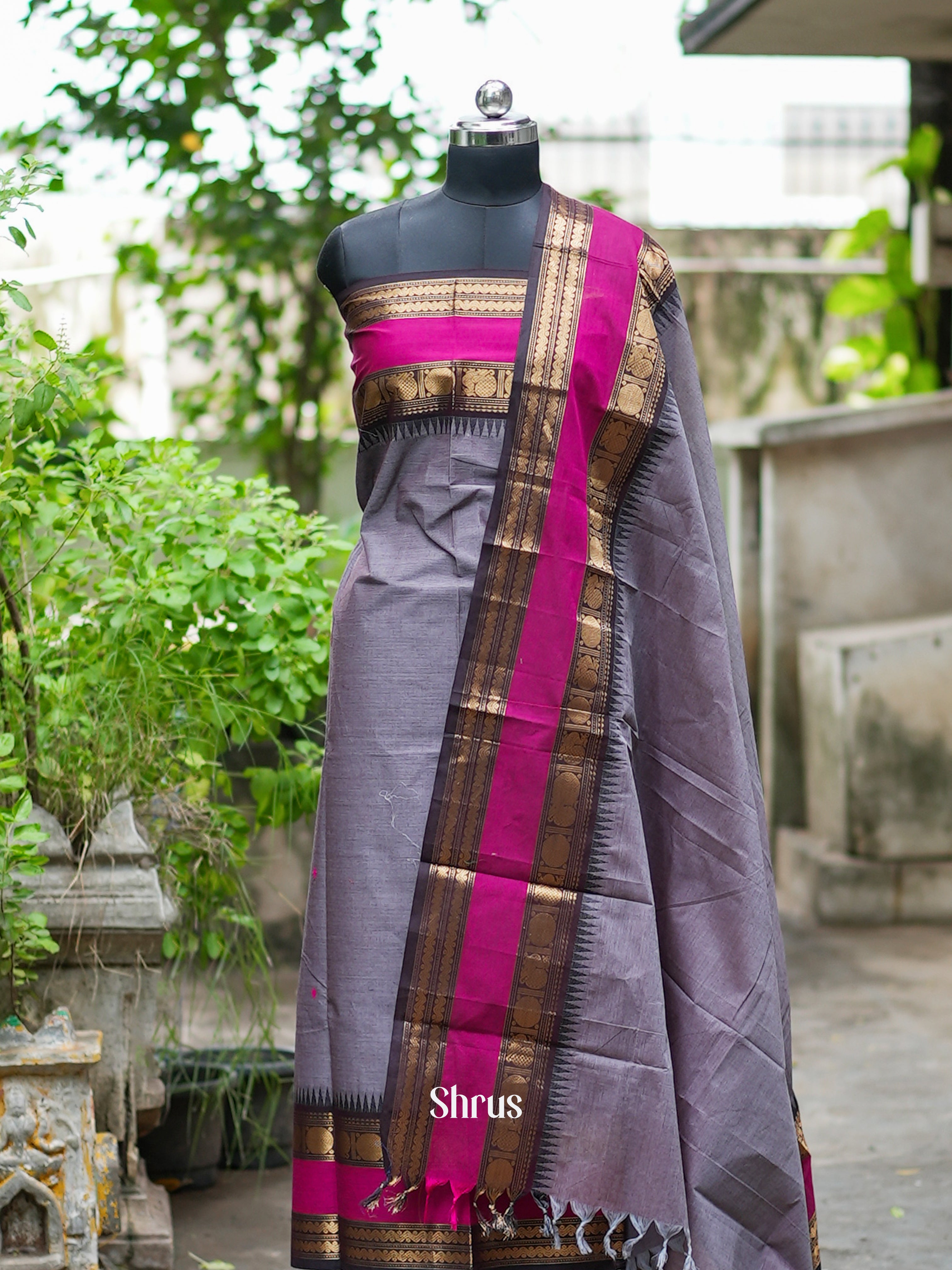 Grey & Pink - chettinad top & dupatta combo - Shop on ShrusEternity.com