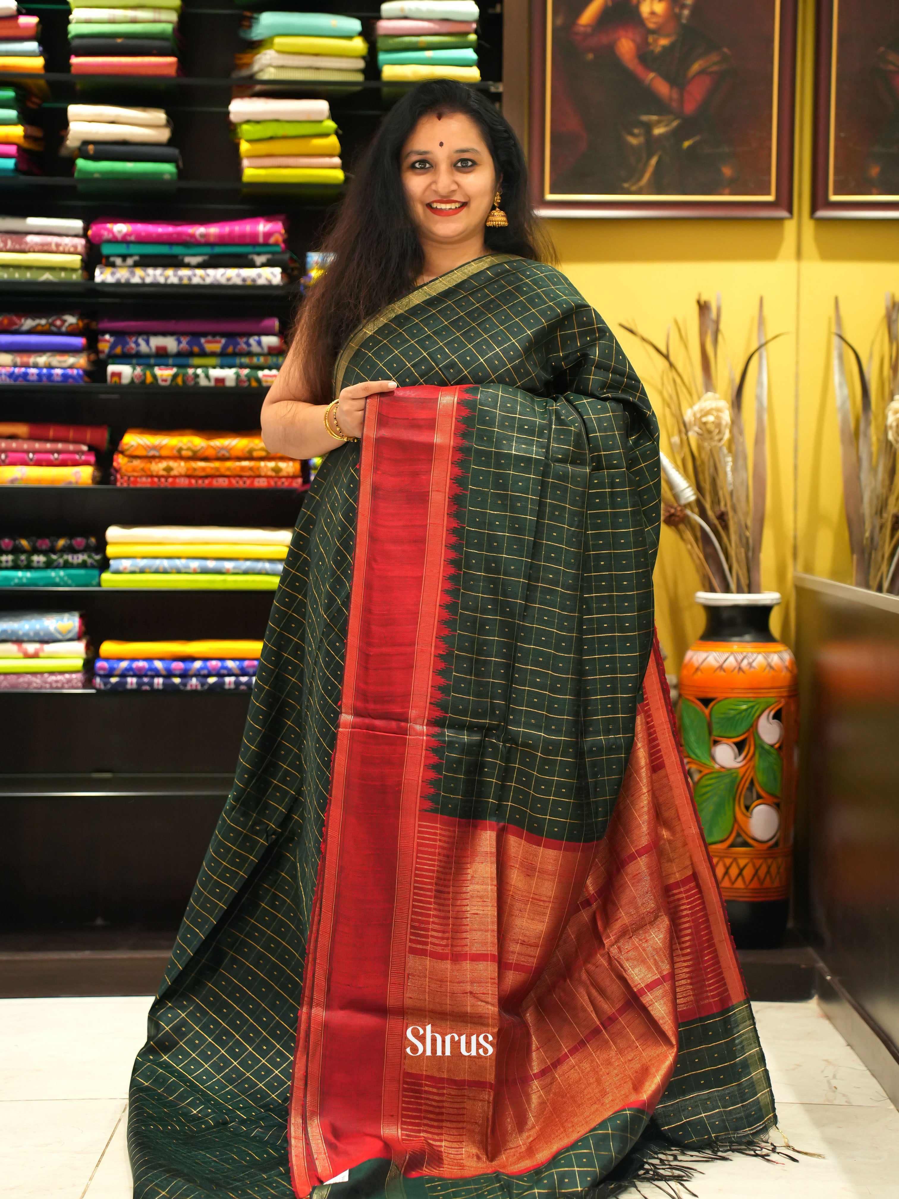 Green & Red - Raw silk saree - Shop on ShrusEternity.com