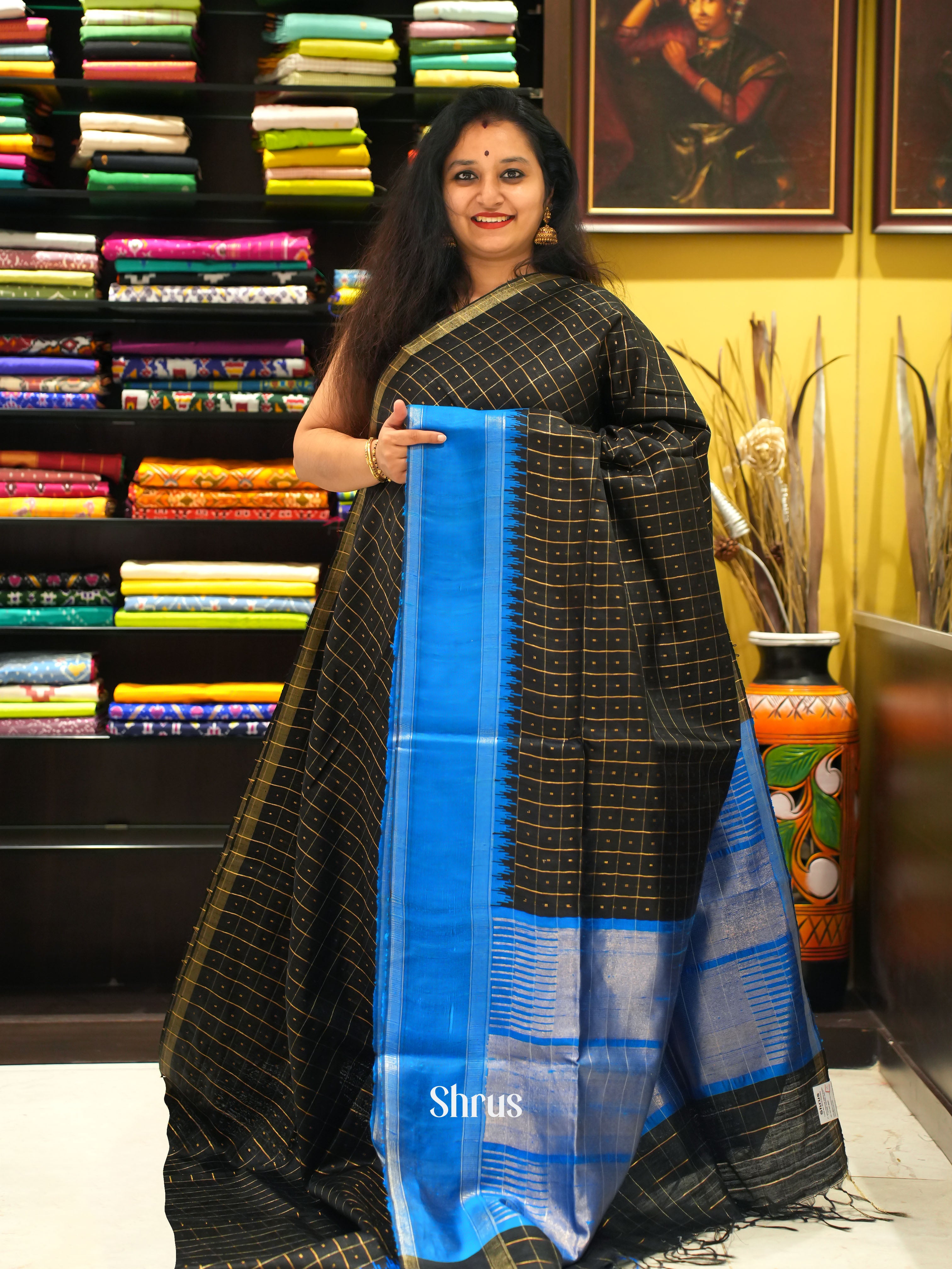 Black & Blue - Raw silk saree - Shop on ShrusEternity.com