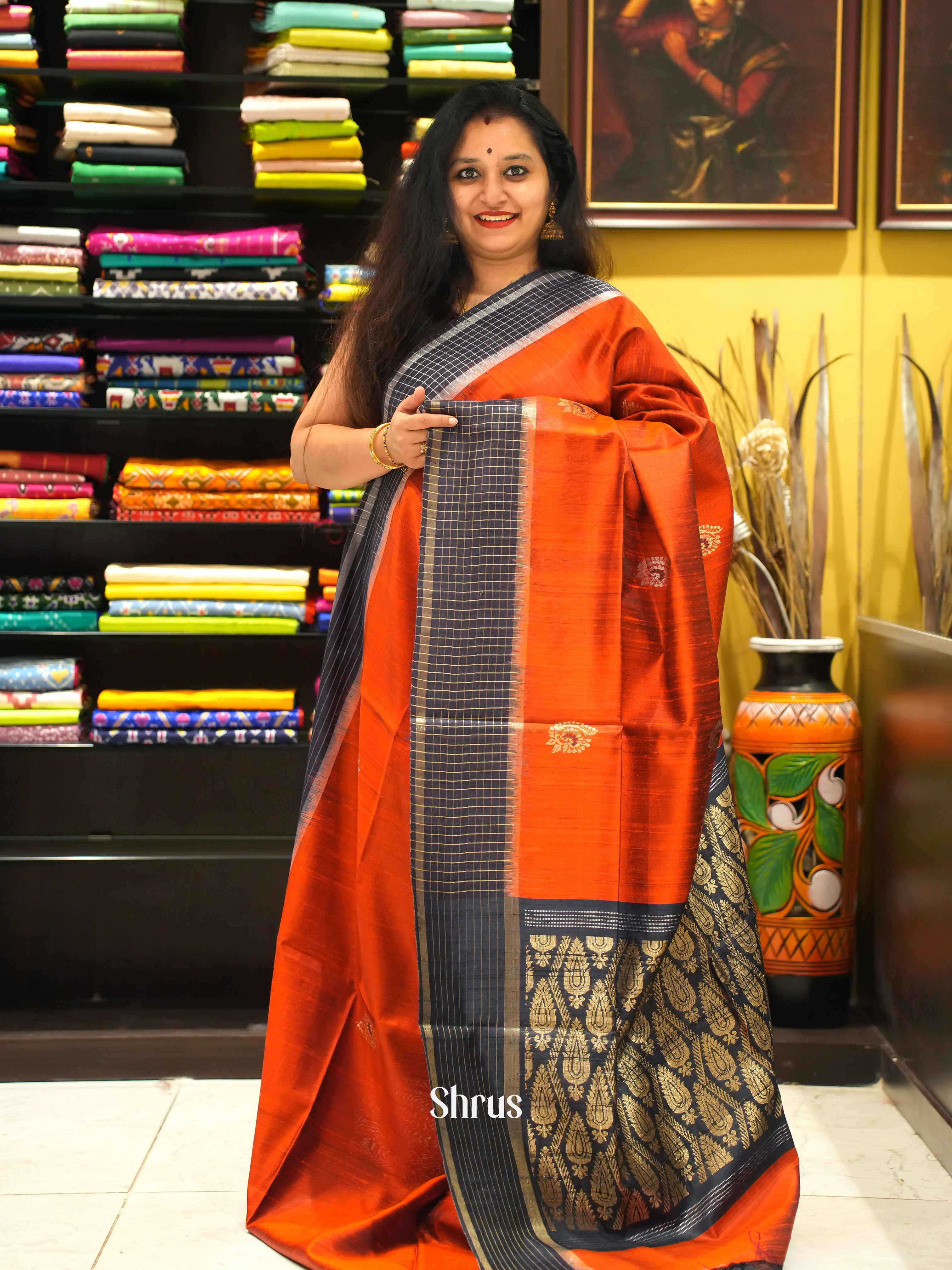 Red & Black - Raw silk saree - Shop on ShrusEternity.com