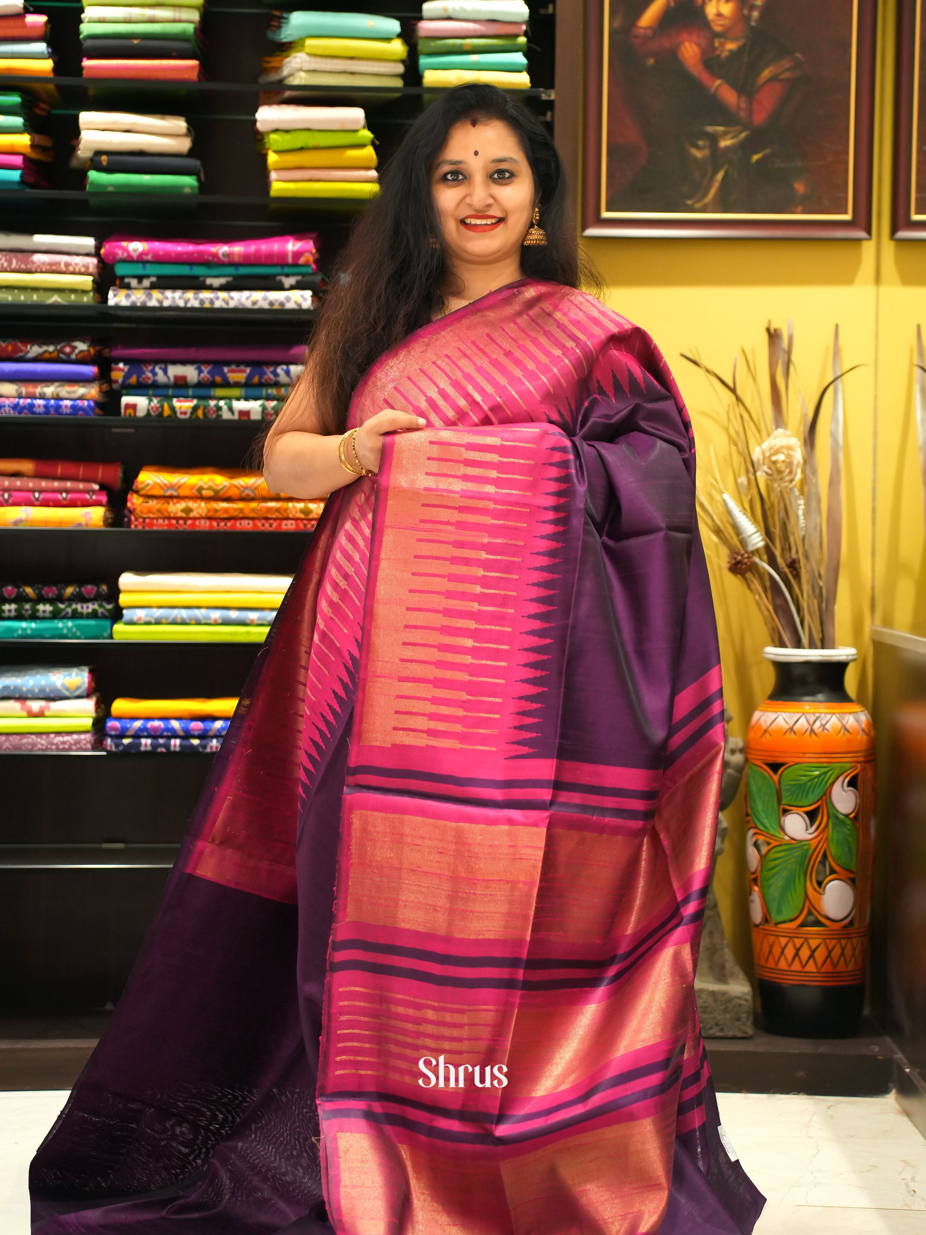 Purple & Pink - Raw silk saree - Shop on ShrusEternity.com
