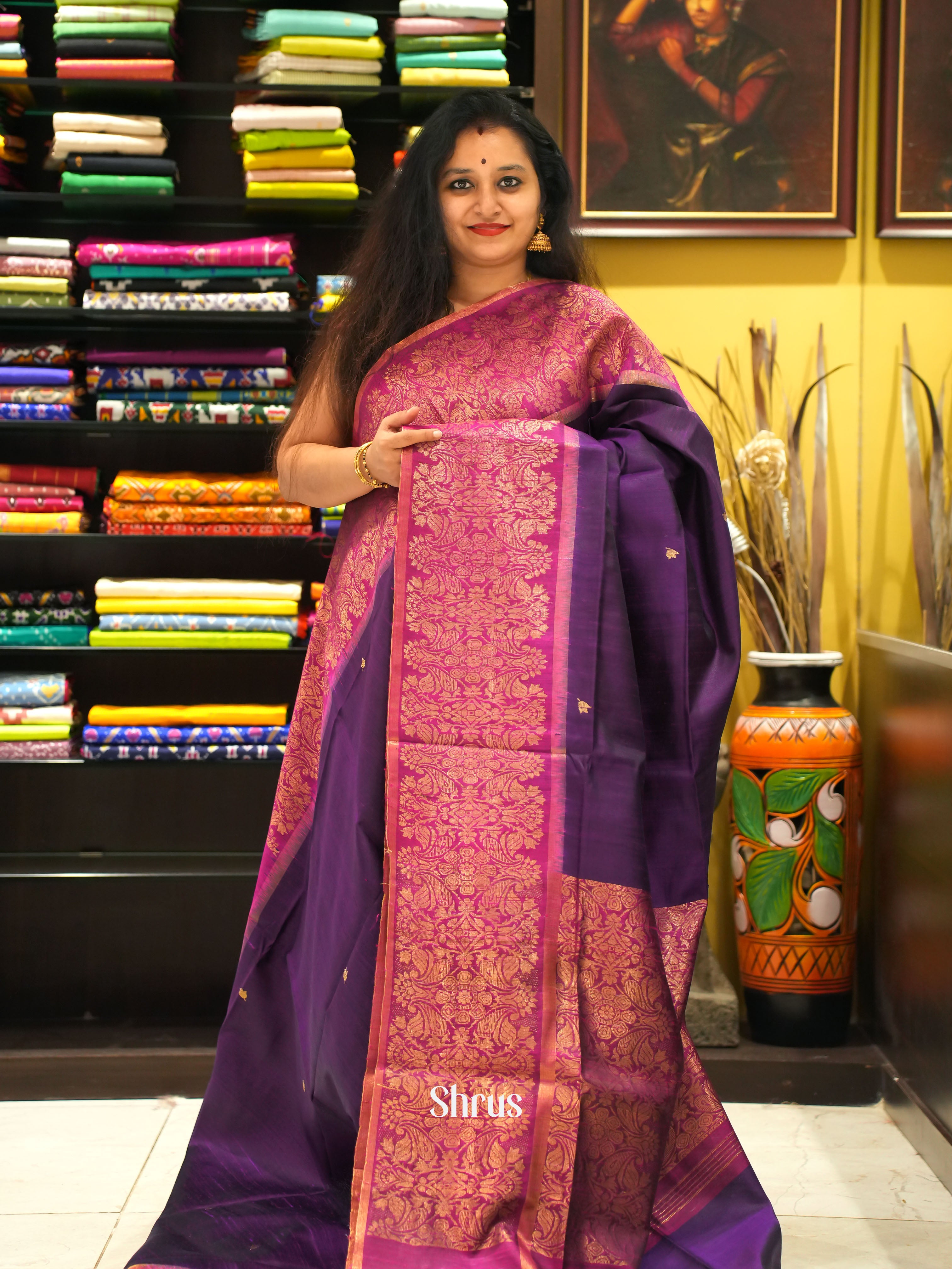 Violet & Majenta - Raw Silk Saree - Shop on ShrusEternity.com