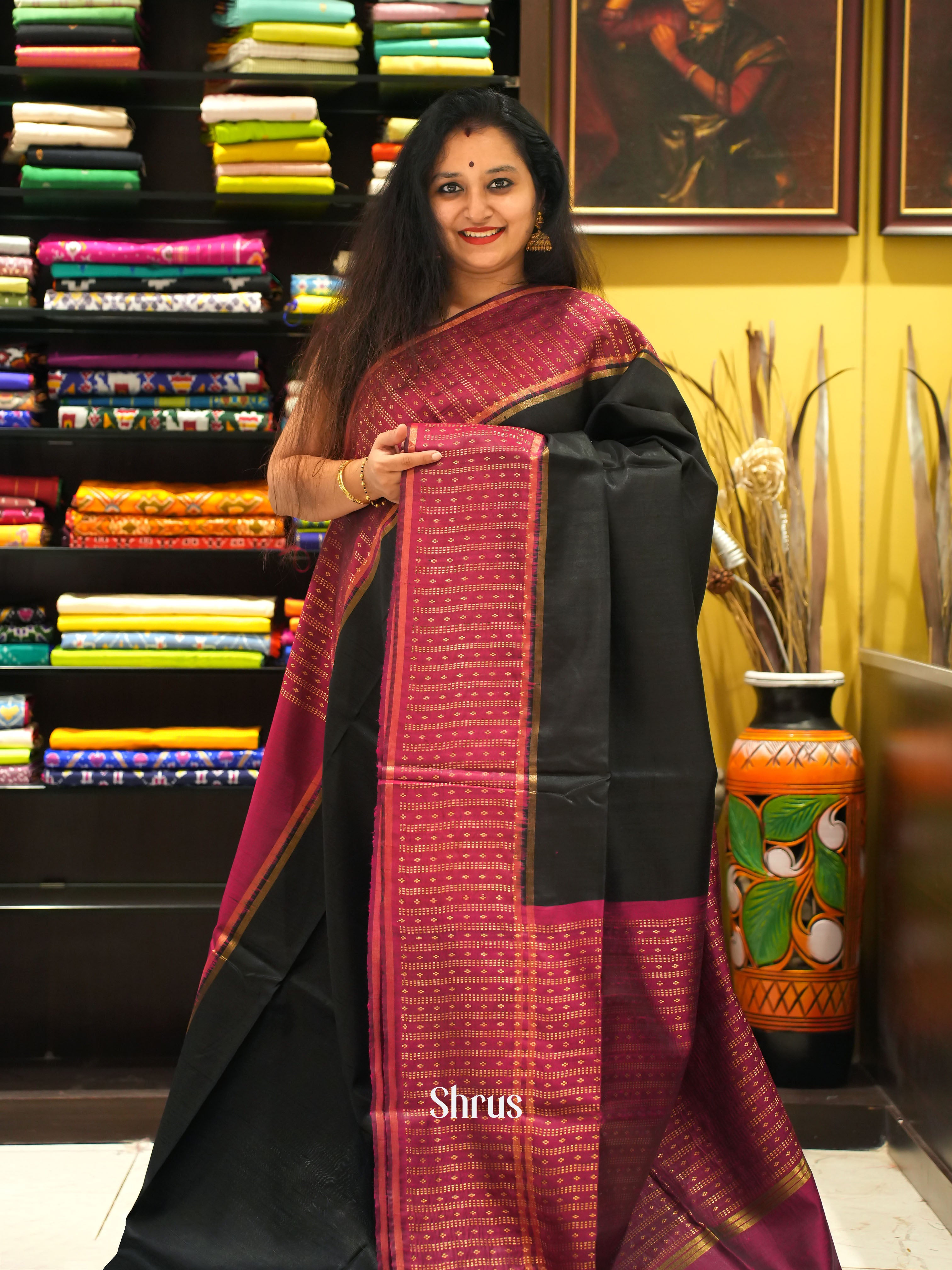 Black & Maroon - Raw silk saree - Shop on ShrusEternity.com