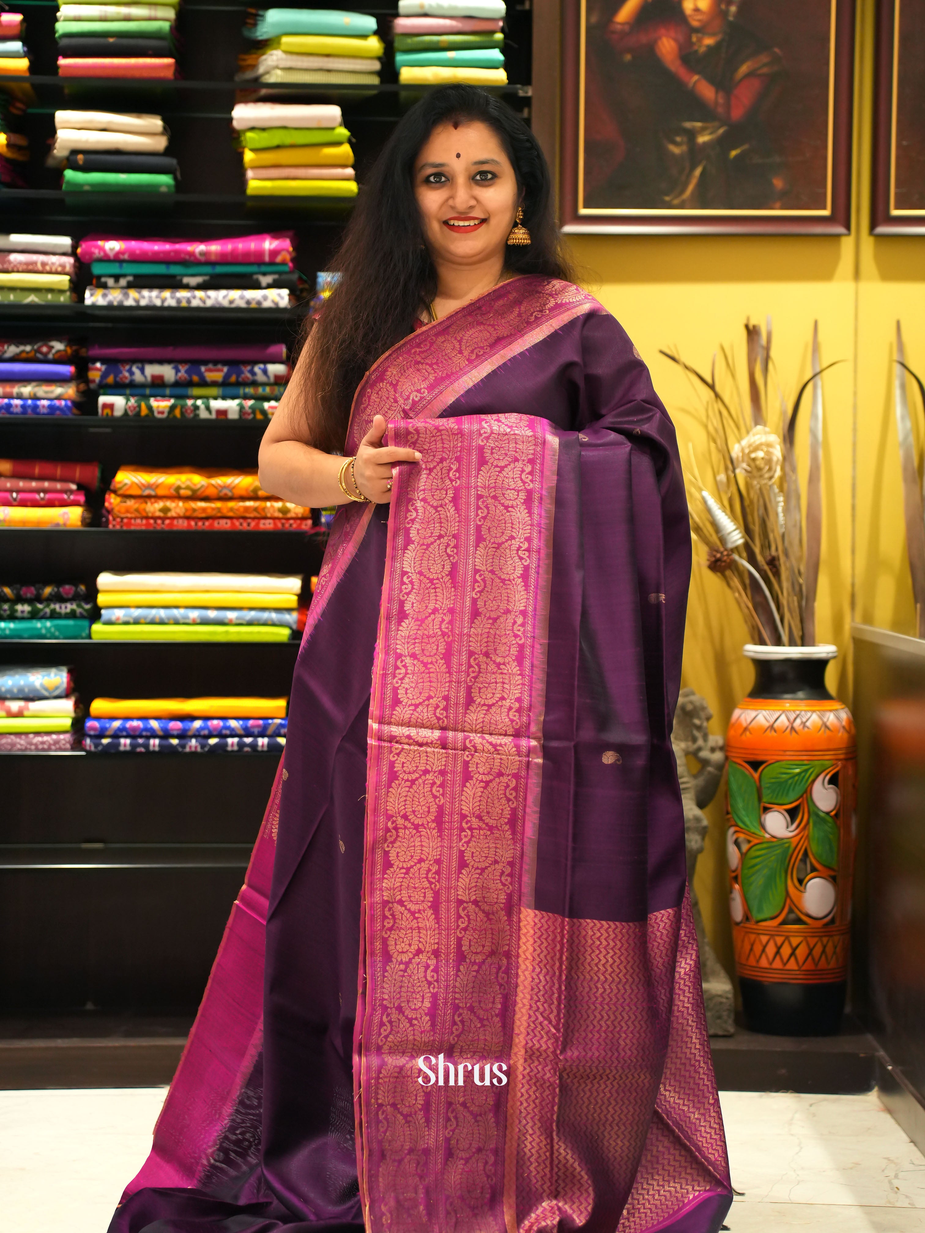 Purple & Pink - Raw Silk Saree - Shop on ShrusEternity.com