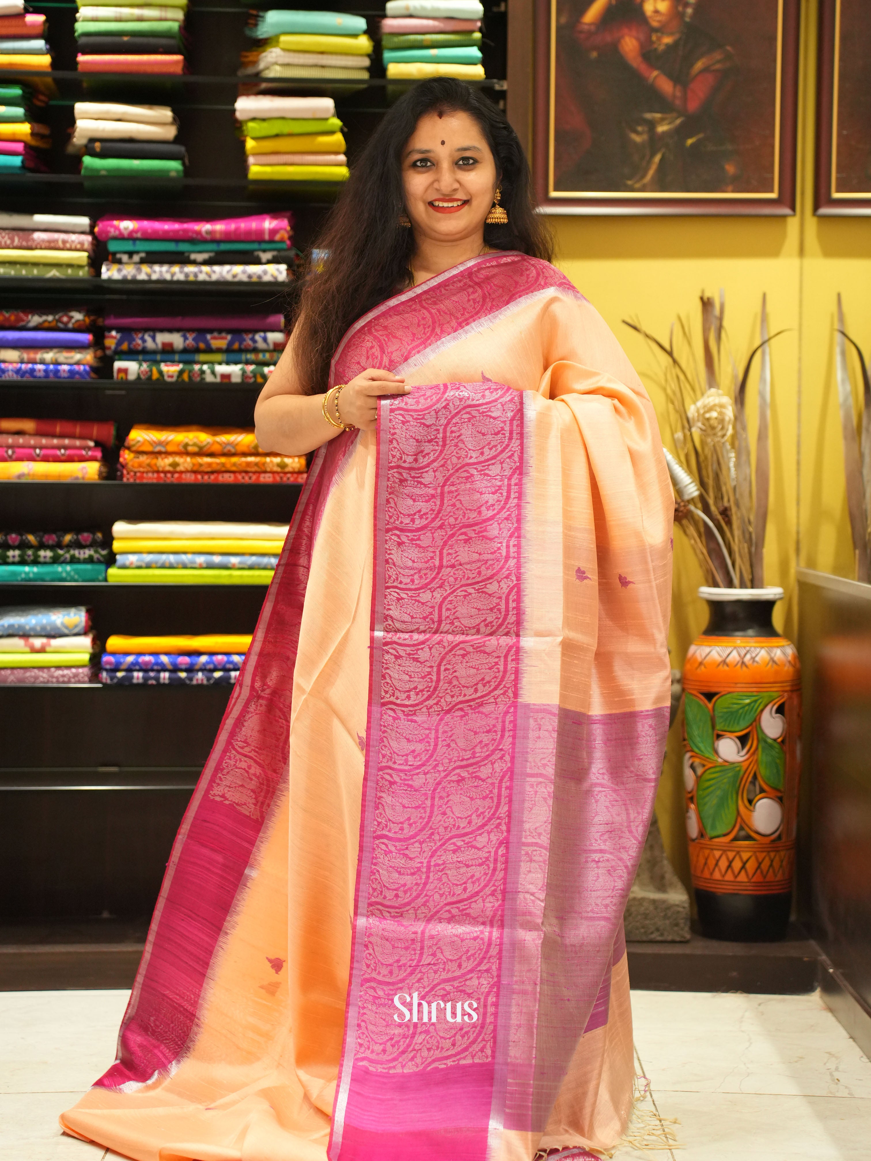 Peach & Pink - Raw Silk Saree - Shop on ShrusEternity.com