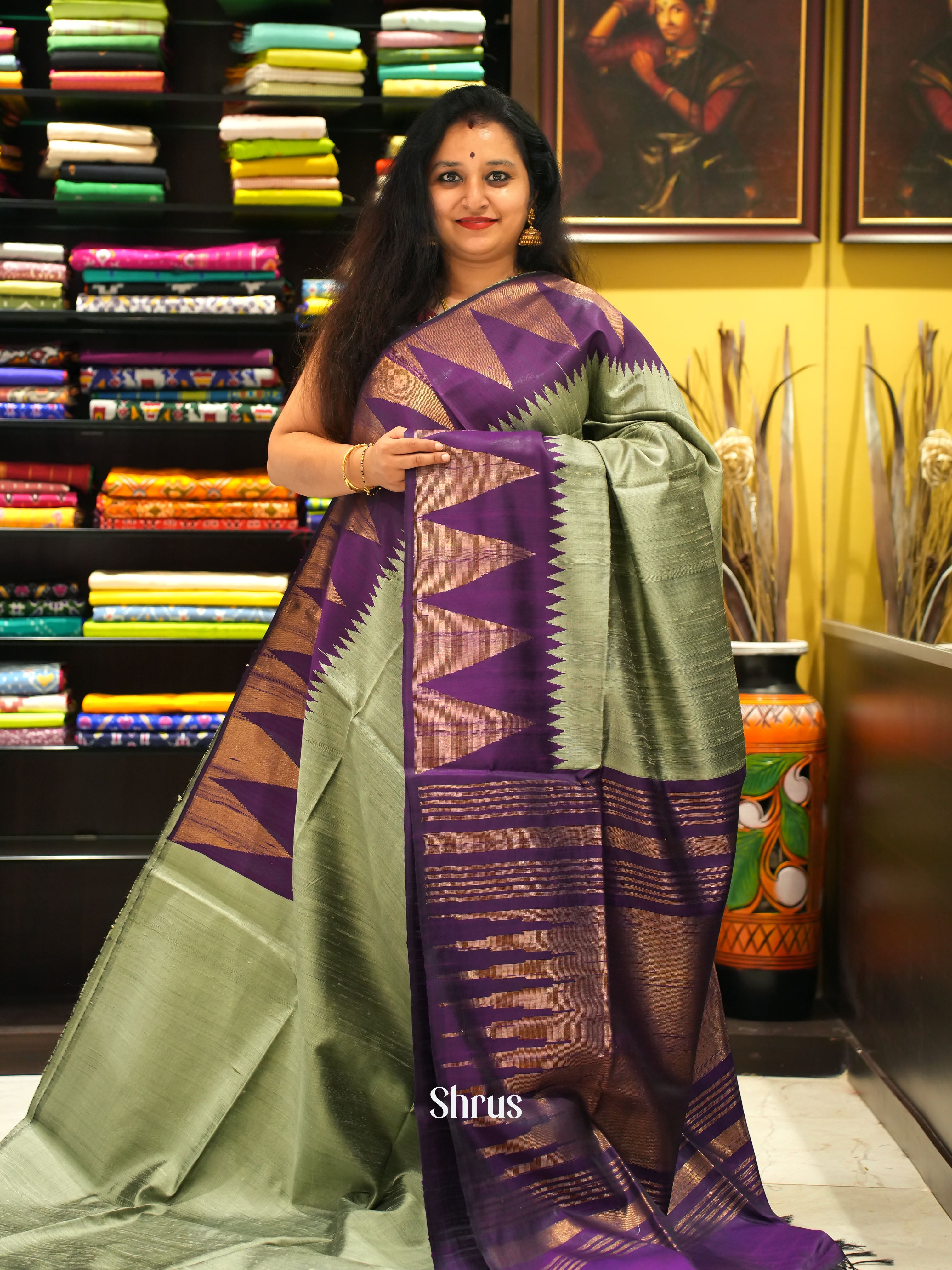 Green & Purple - Raw Silk Saree - Shop on ShrusEternity.com